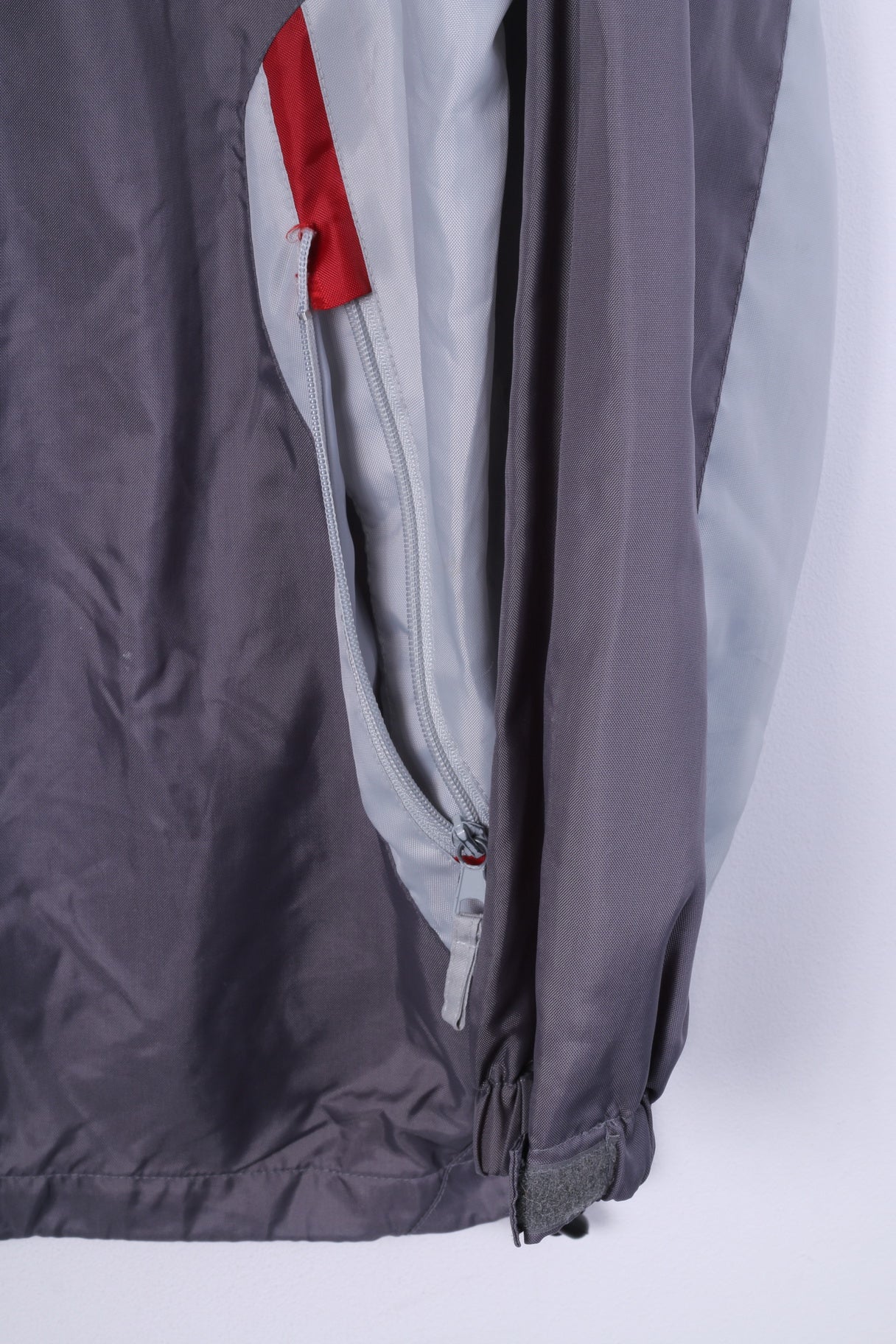 Shamp Mens M Rain Jacket Nylon Grey Lightweight Full Zipper Hidden Hood Unisex - Image 3