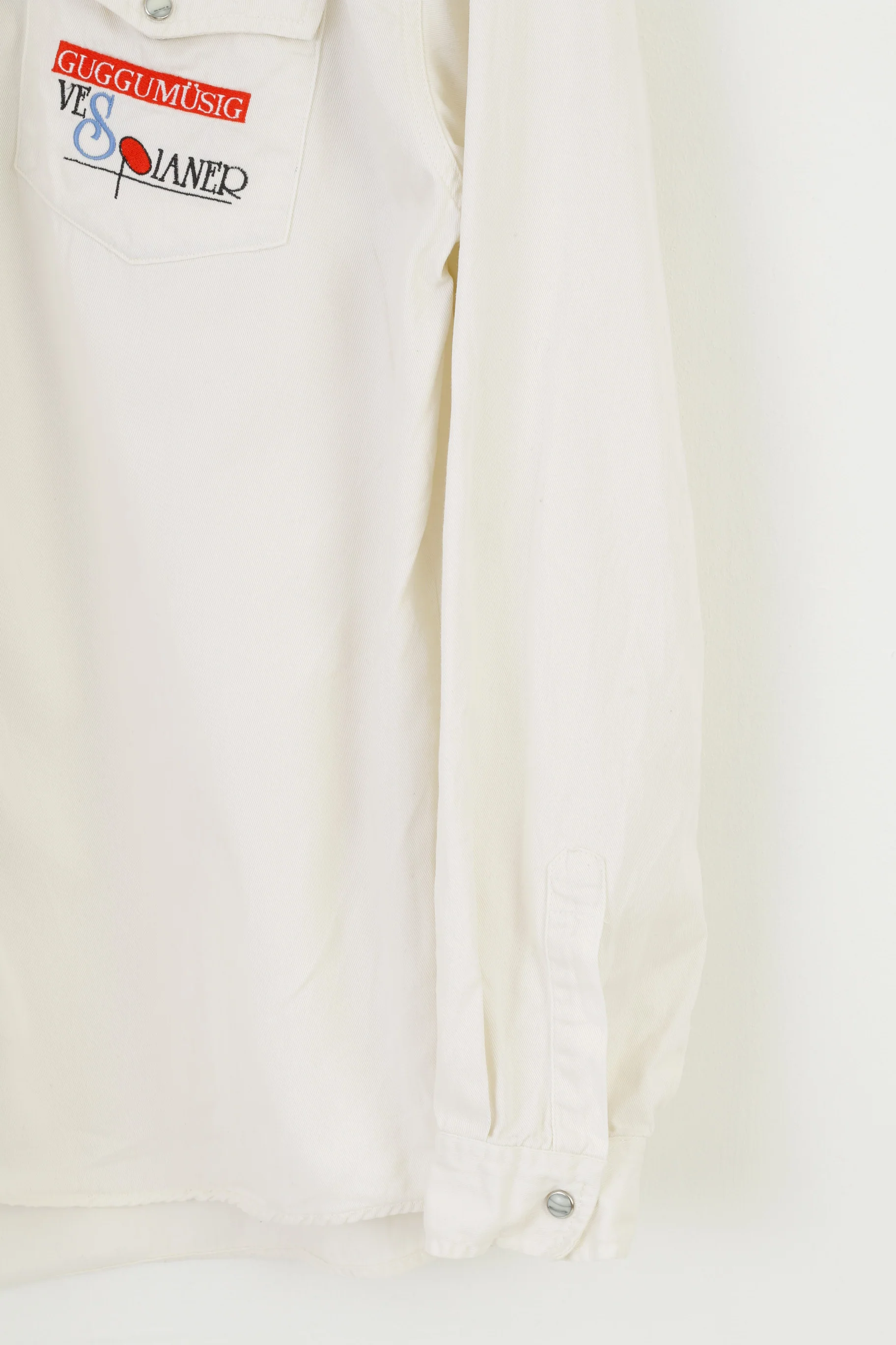 Shirt Switcher Men L Casual Shirt White Cotton Snap Buttons Long Sleeve Top - Image 3