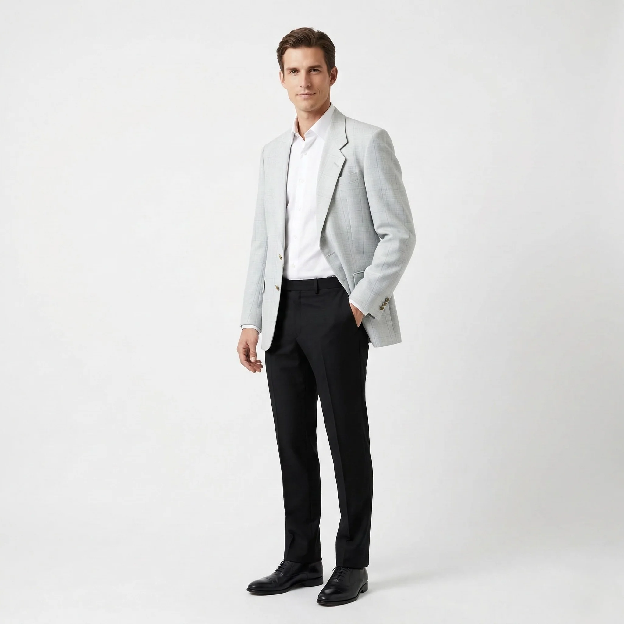 SIR di Lucci Men 55 42 Blazer Grey Check Wool Linen Detailed Single Breasted Jacket