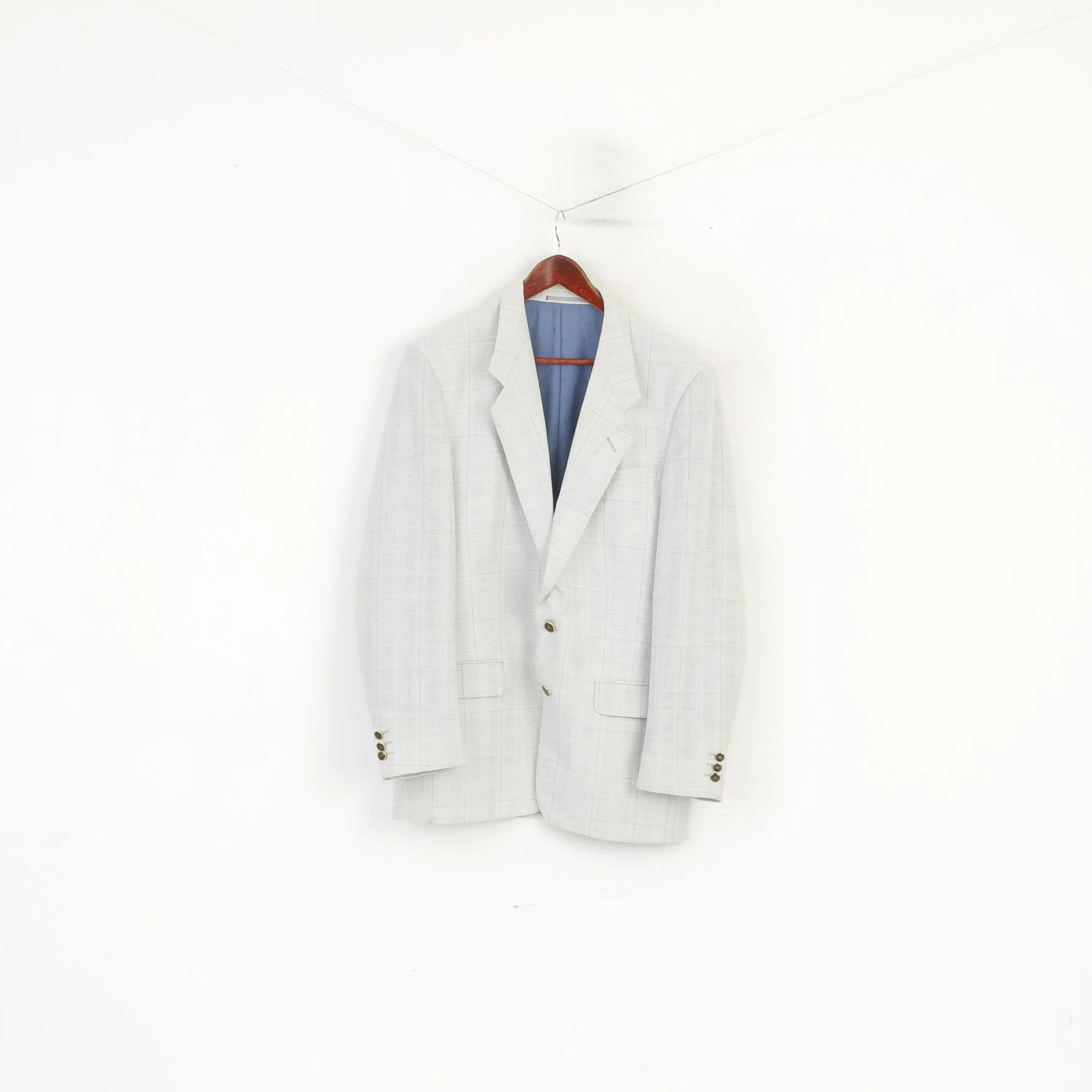 SIR di Lucci Men 55 42 Blazer Grey Check Wool Linen Detailed Single Breasted Jacket - Image 2