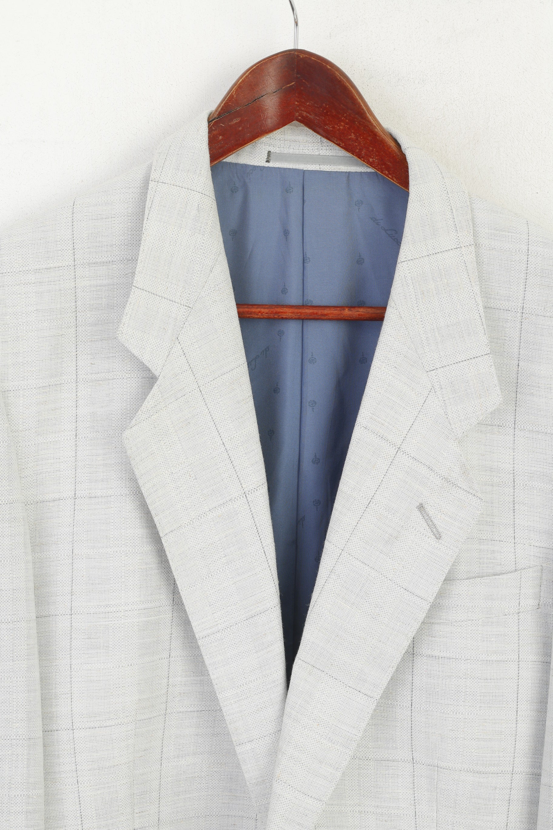 SIR di Lucci Men 55 42 Blazer Grey Check Wool Linen Detailed Single Breasted Jacket - Image 3