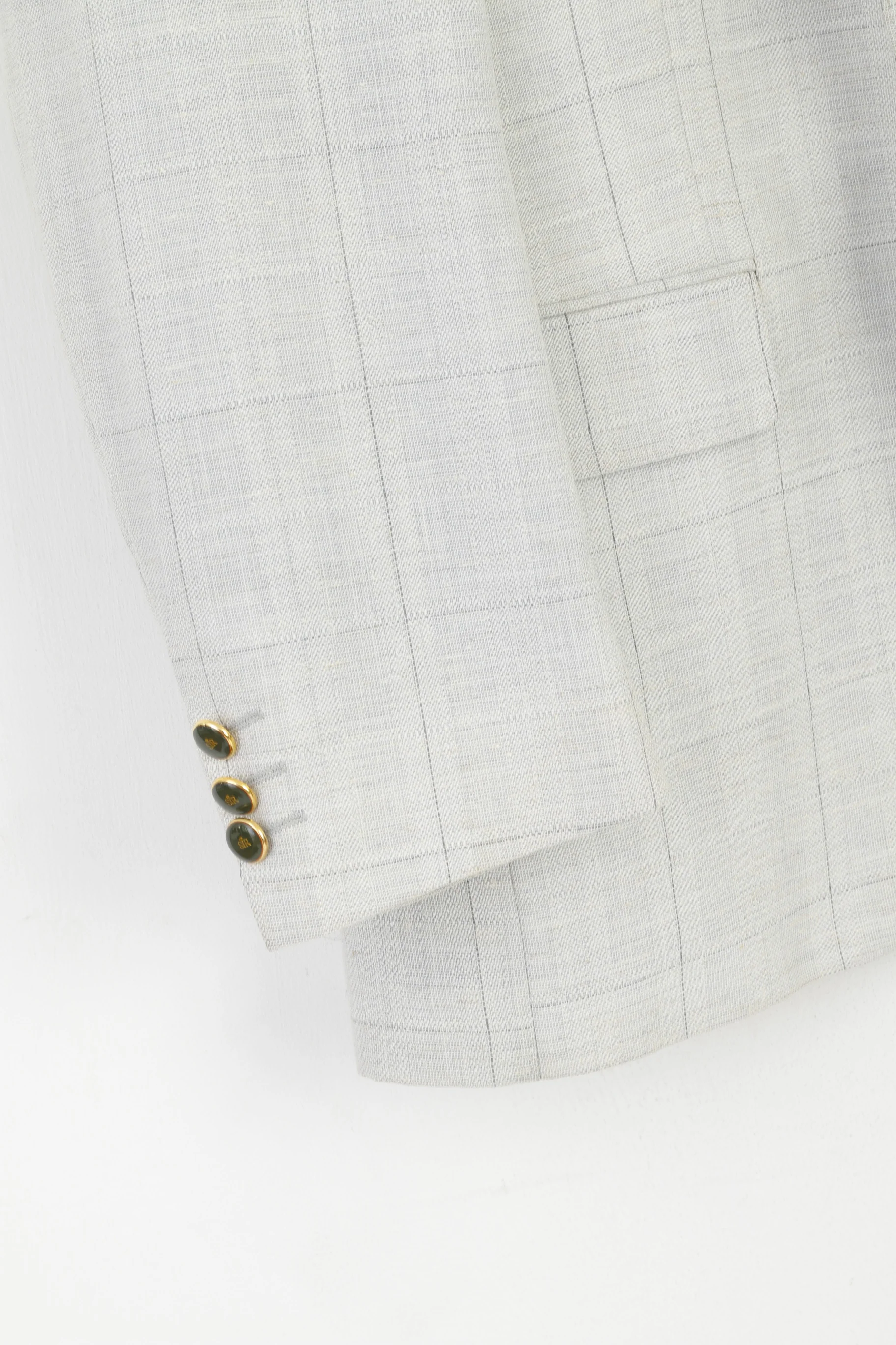 SIR di Lucci Men 55 42 Blazer Grey Check Wool Linen Detailed Single Breasted Jacket - Image 4