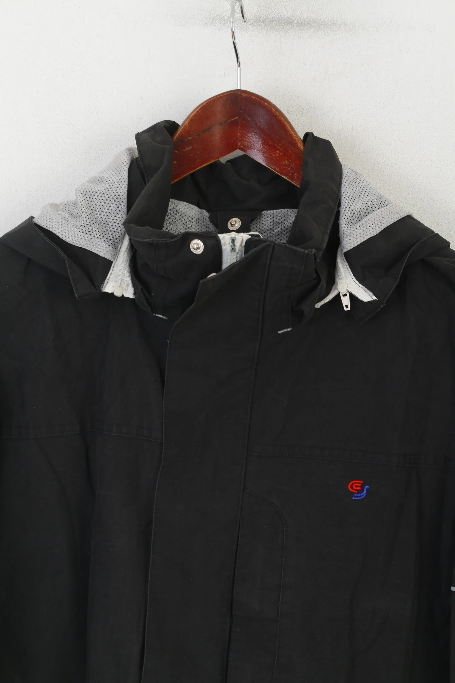 Slazenger Men L Jacket Black Cotton Nylon Hooded Outdoor Full Zipper Vintage Top - Image 2