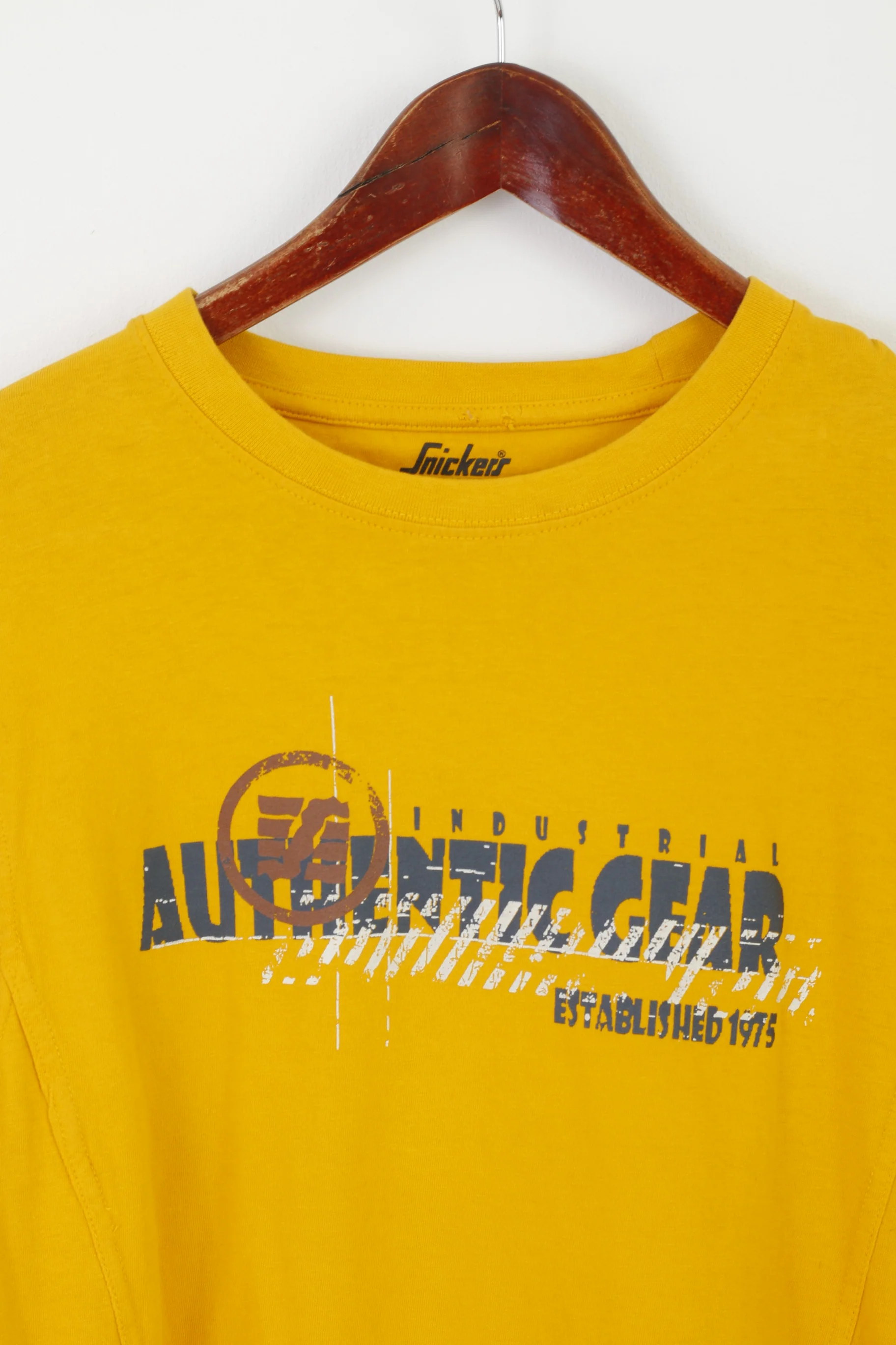Snickers Workwear Men L Shirt Yellow Cotton Vintage Industrial Crew Neck Top - Image 2