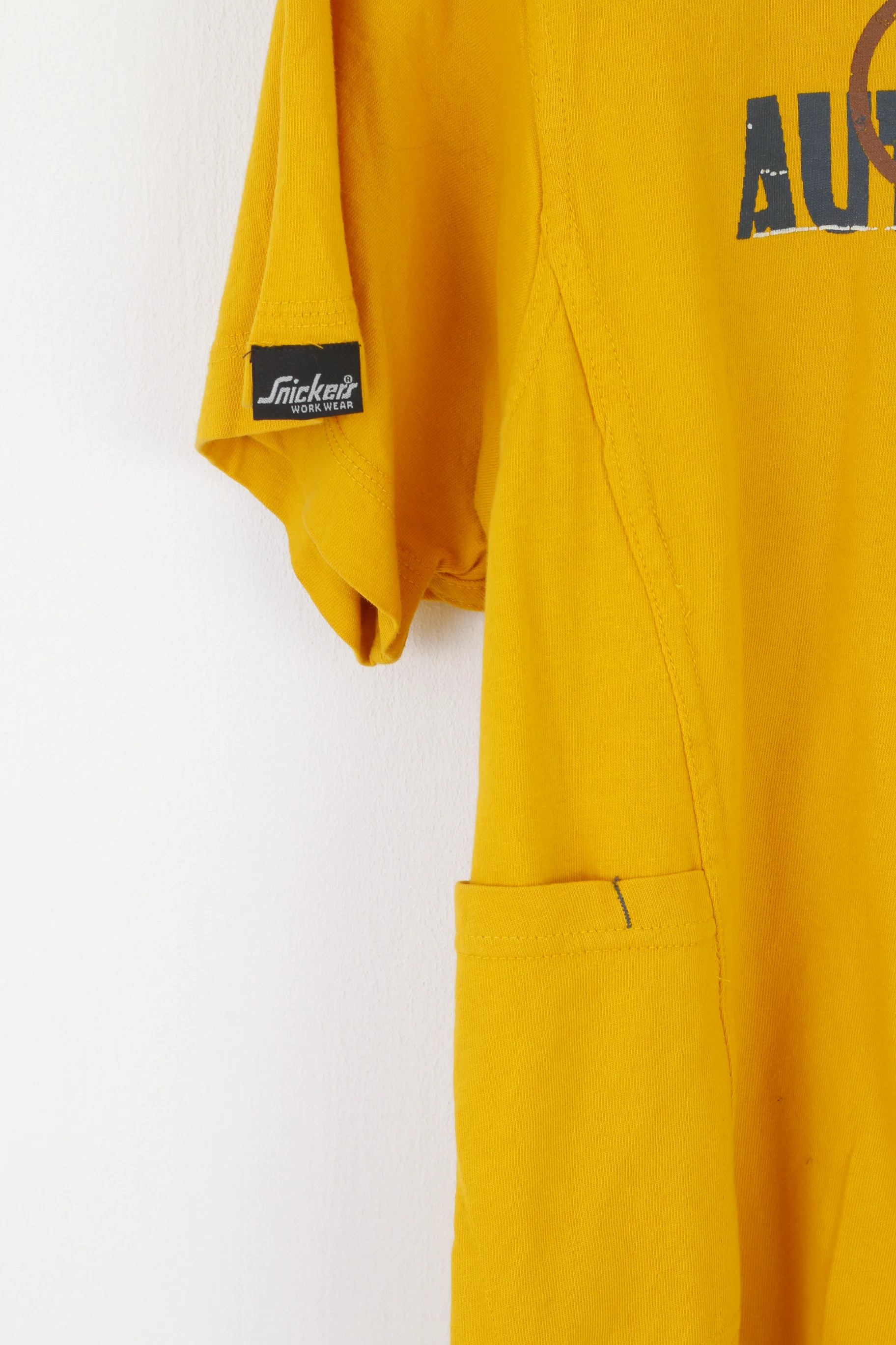 Snickers Workwear Men L Shirt Yellow Cotton Vintage Industrial Crew Neck Top - Image 3