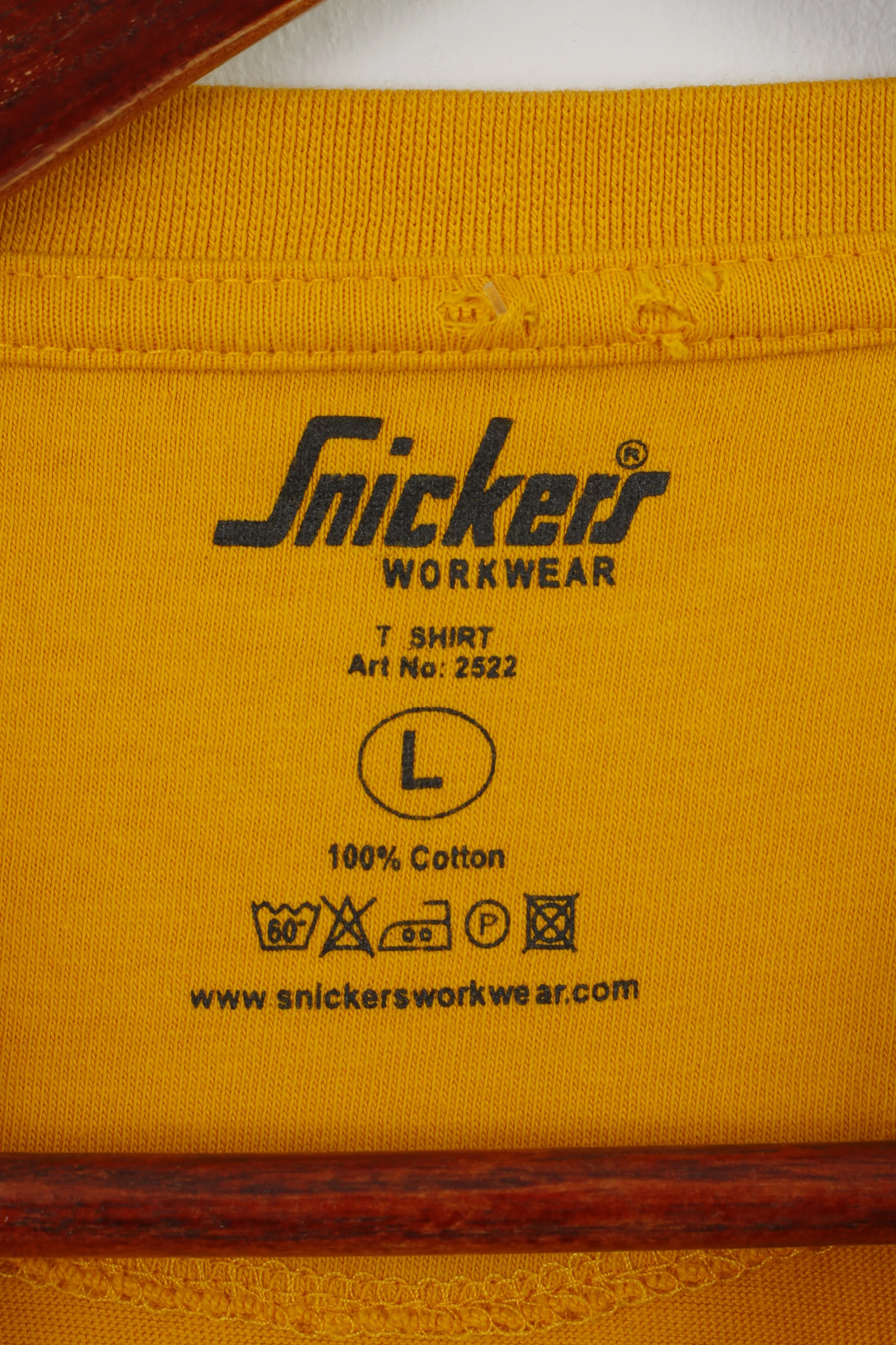 Snickers Workwear Men L Shirt Yellow Cotton Vintage Industrial Crew Neck Top - Image 4