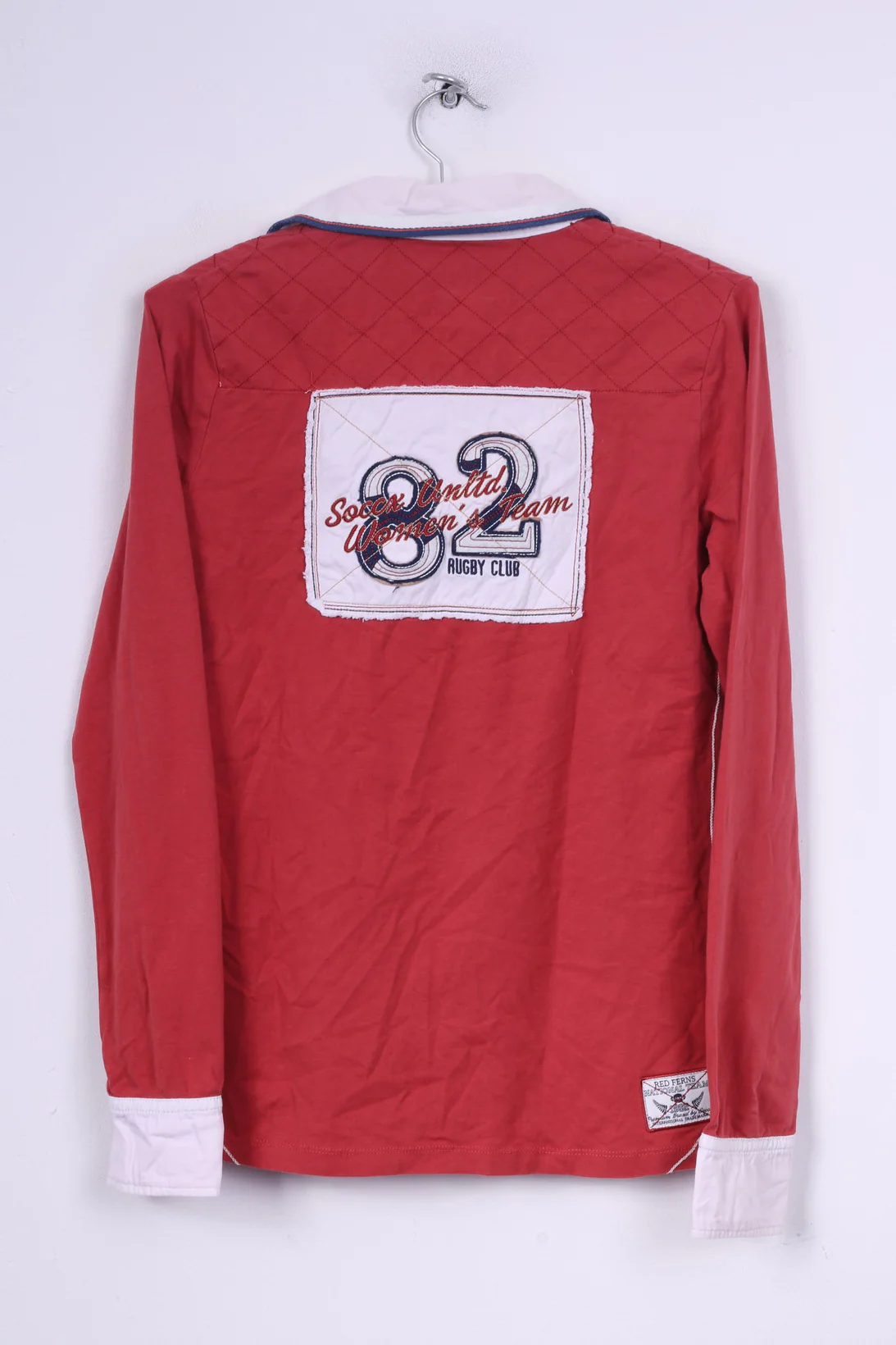 Soccx Womens 38 M Polo Shirt Long Sleeve Paches Rubgy Team Sports Red Top - Image 7