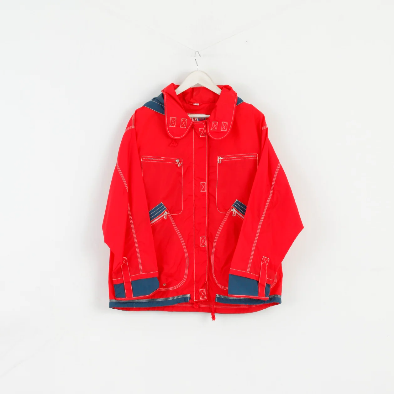 Soda Pop Jeans Wear Women 42 XL Jacket Red Nylon Zip Up Hooded Vintage 90's - Image 2