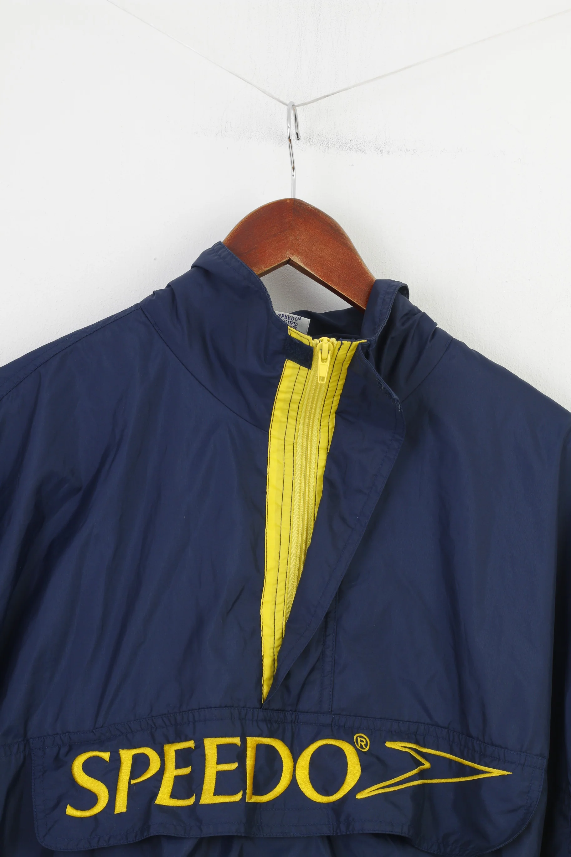 Speedo Men XL Jacket Navy Blue Zip Neck Waterproof Pocket Sport Retractable Hood Top - Image 2
