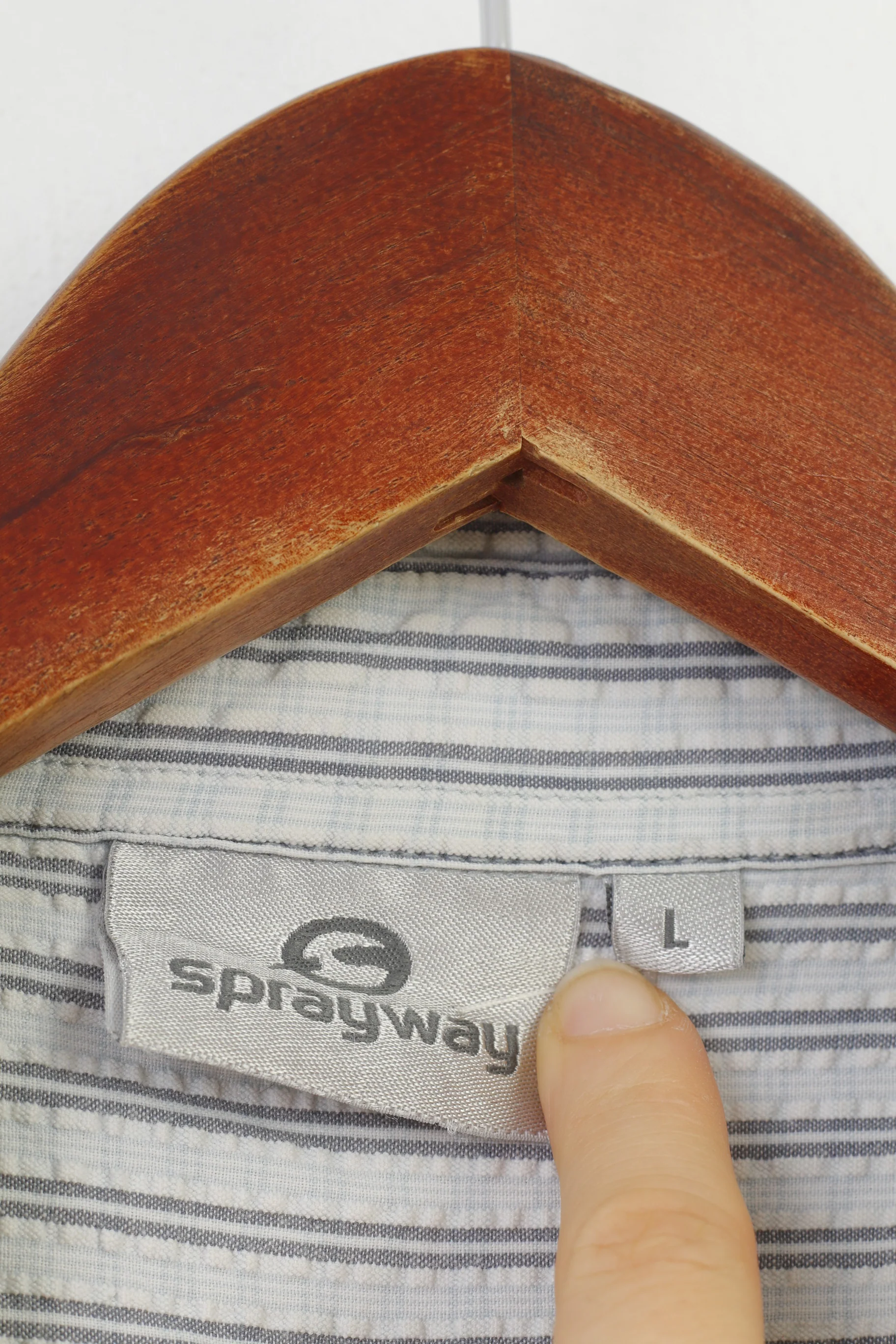 Sprayway Men L Casual Shirt Striped Light Grey Cotton Short Sleeve Collar Hiking Top - Image 4