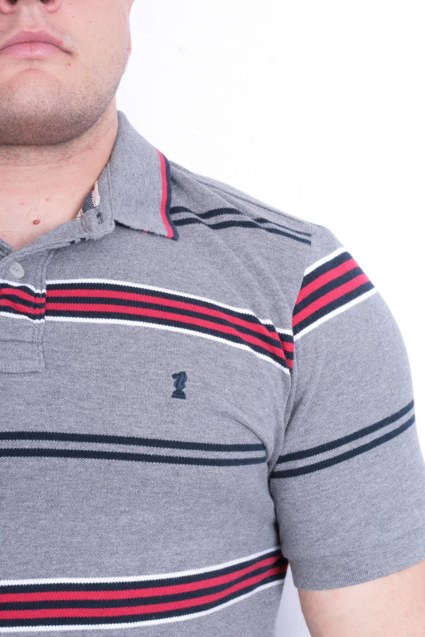 St George Mens XL Polo Shirt Grey Striped Short Sleeve Cotton Summer - Image 2