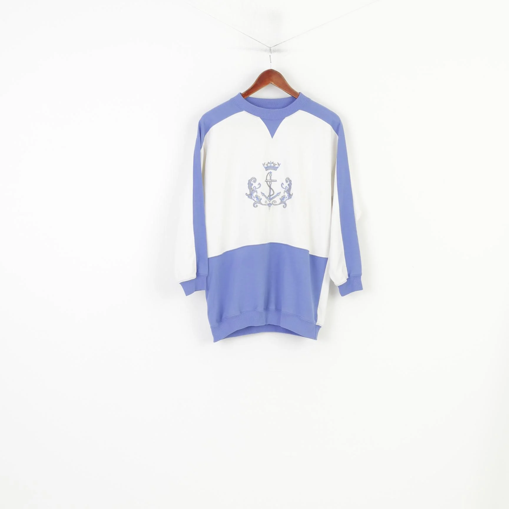 St Michael Women 10 M Sweatshirt White Jumper Sportswear Anchor Print Vintage Top