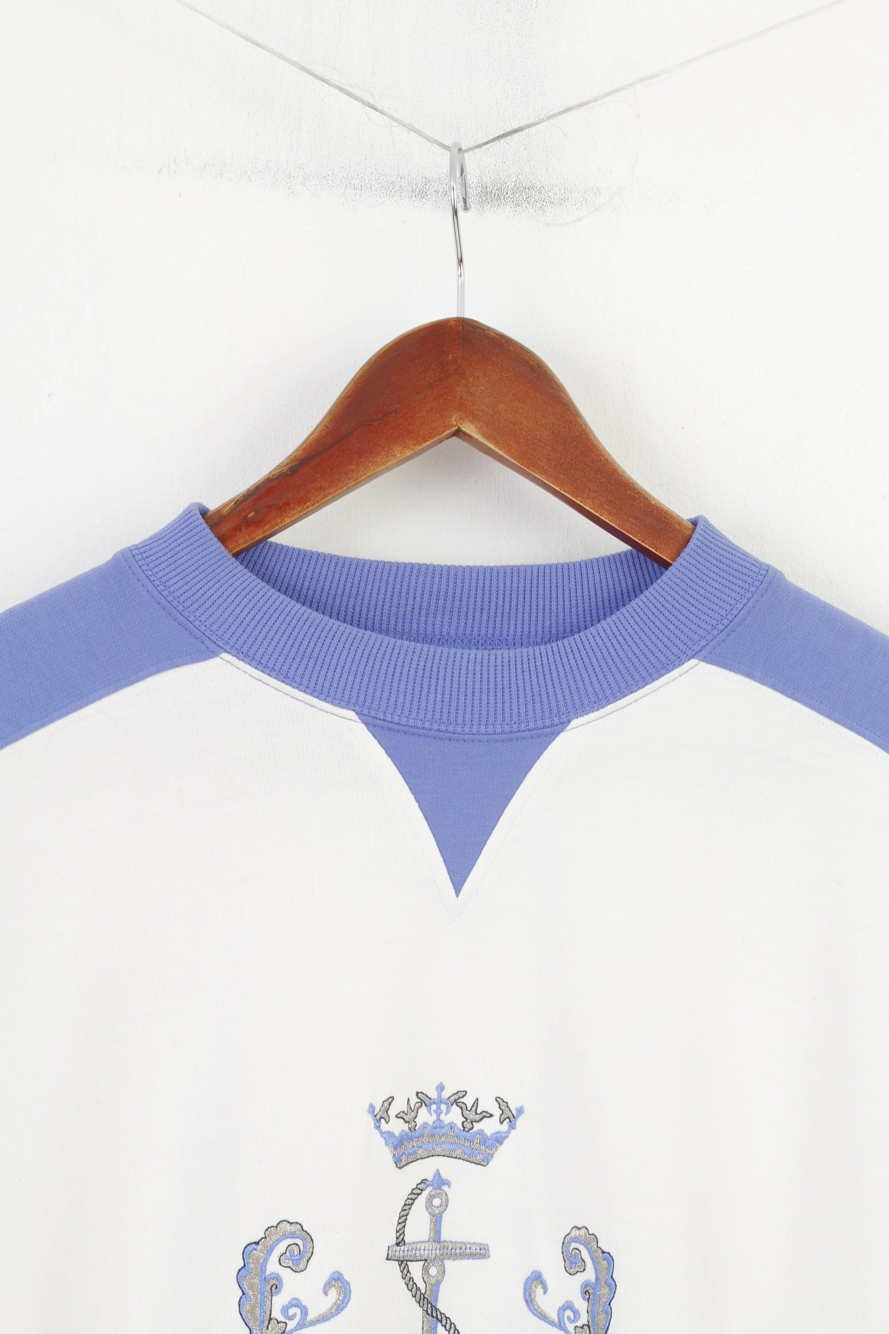 St Michael Women 10 M Sweatshirt White Jumper Sportswear Anchor Print Vintage Top - Image 2