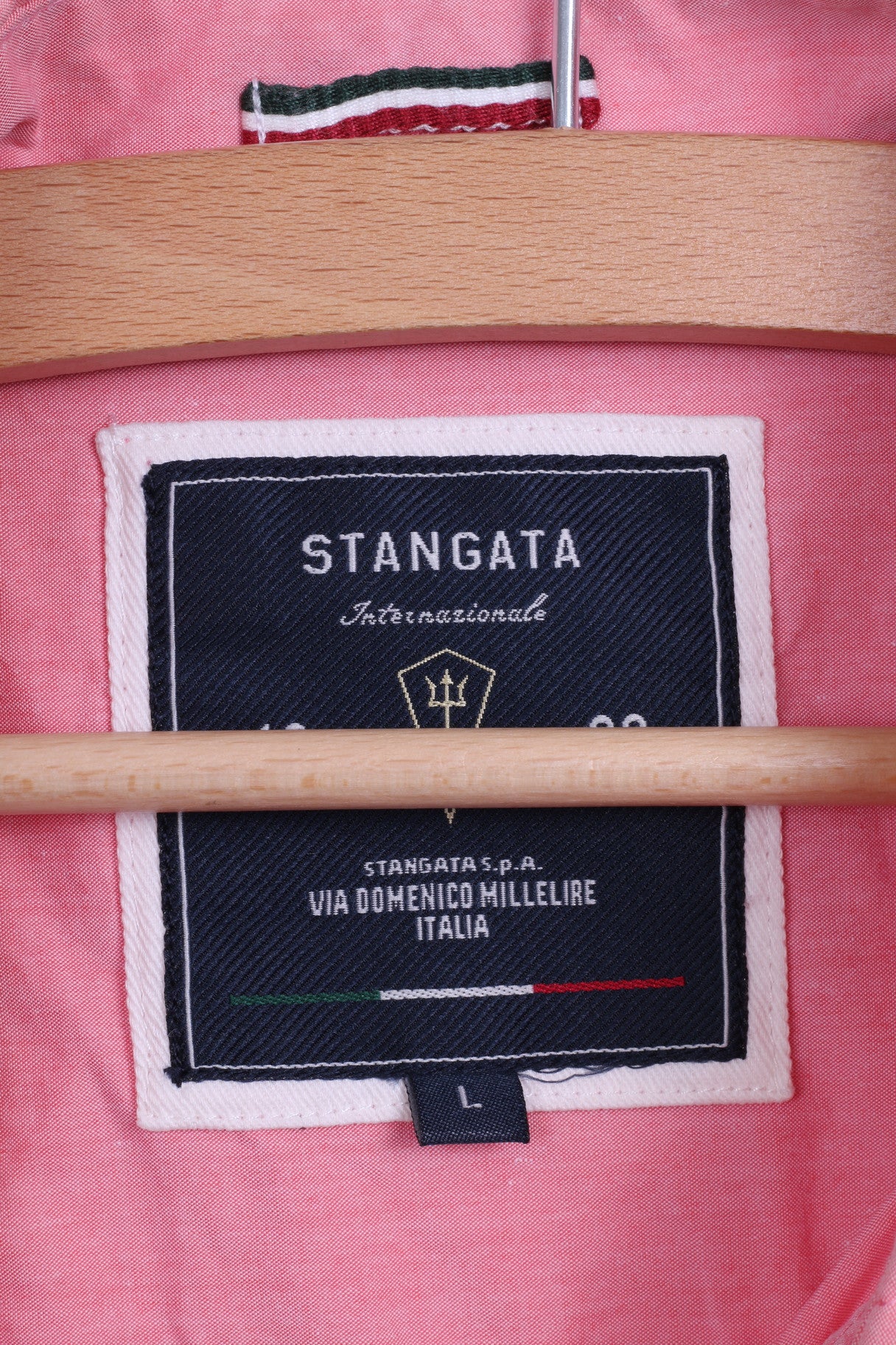 STANGATA Mens L Casual Shirt Button Down Collar Pink Federazione Terntino - Image 4