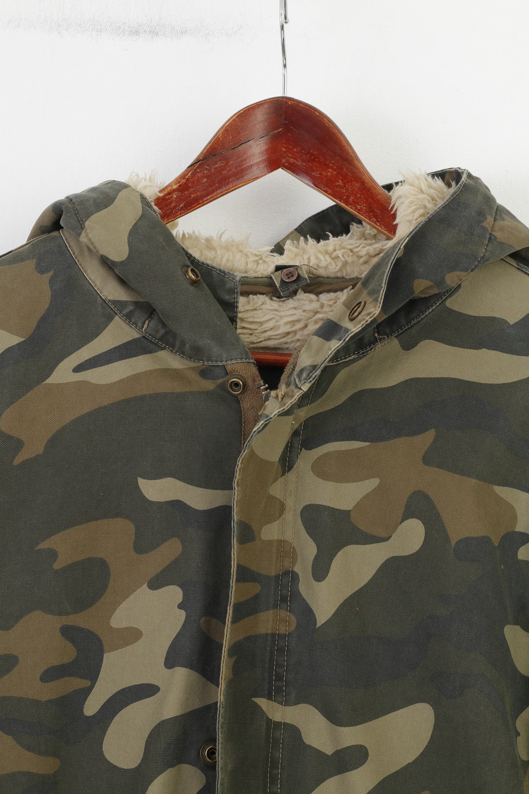 Stegol Men XL (L) Jacket Green Moro Padded Hood Full Zipper Vintage Cotton Top - Image 2