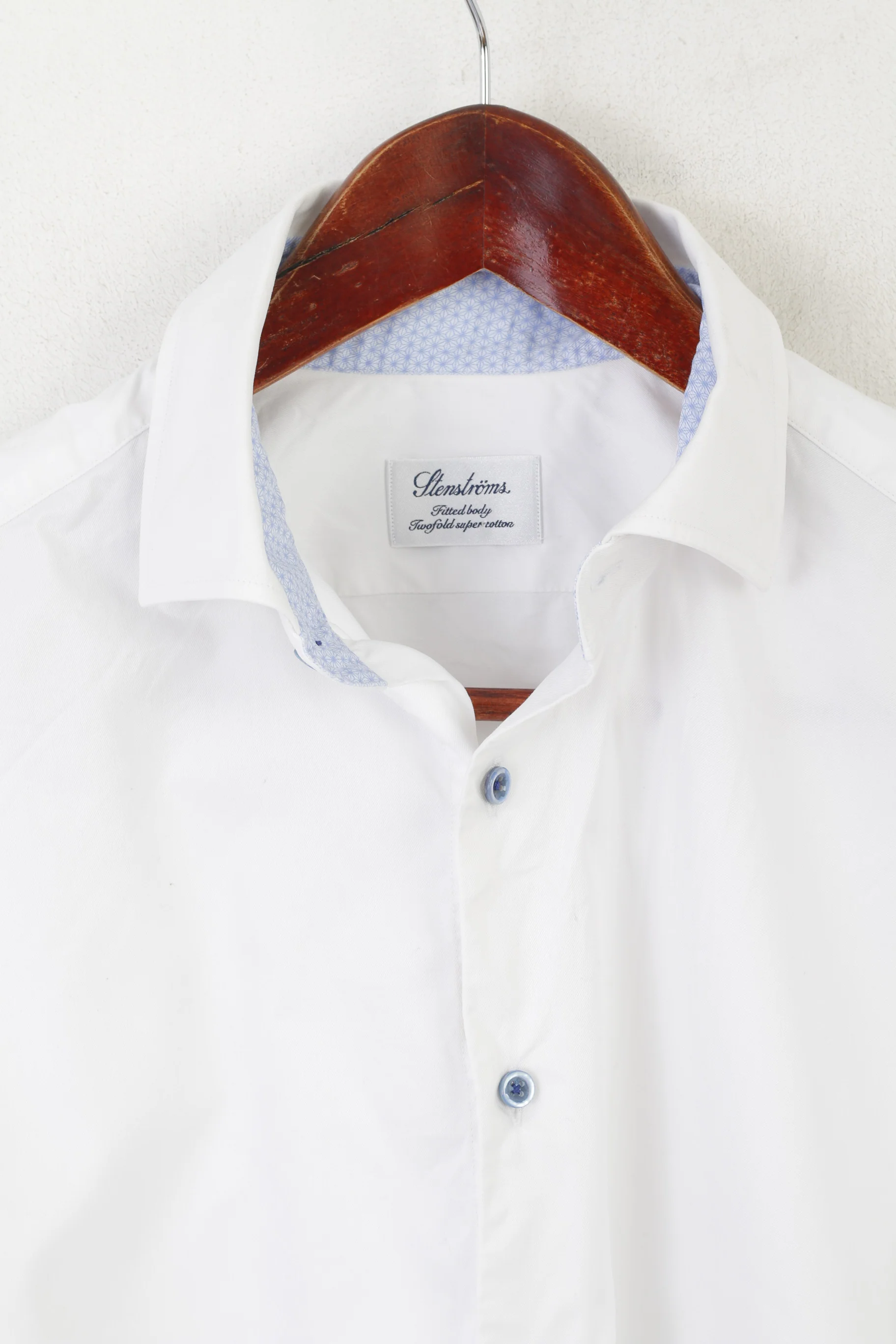 Stenstroms Men 39 15.5 M Casual Shirt White Cotton Fit Sweden Plain Long Sleeve Top - Image 2