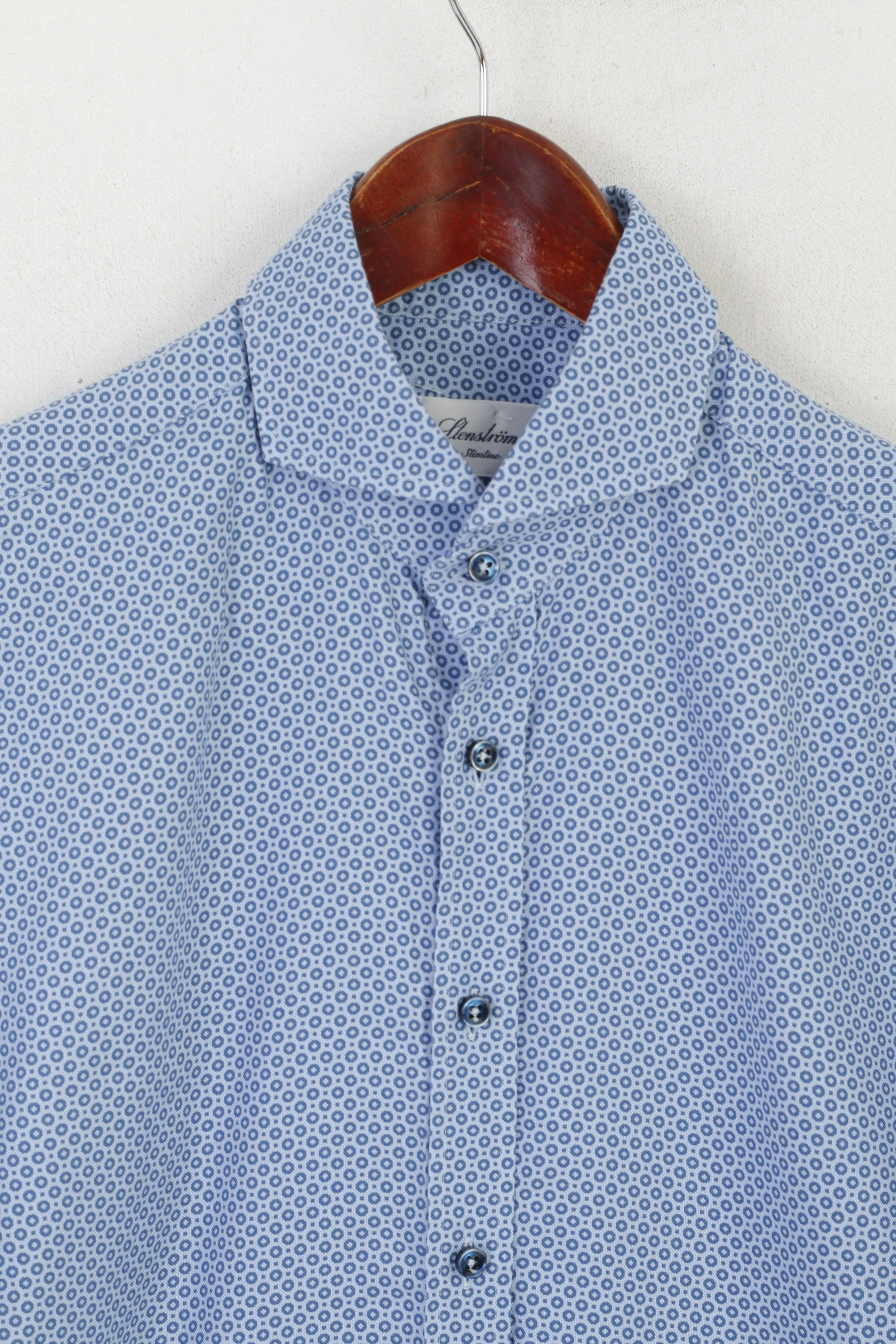 Stenstroms Men 40 S Casual Shirt Blue Cotton Slimline Fit Long Sleeve Top - Image 3