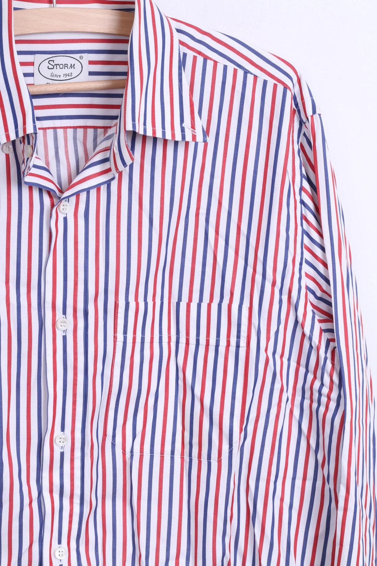 STORM Mens L Casual Shirt Striped White Cotton Button Down Collar - Image 3