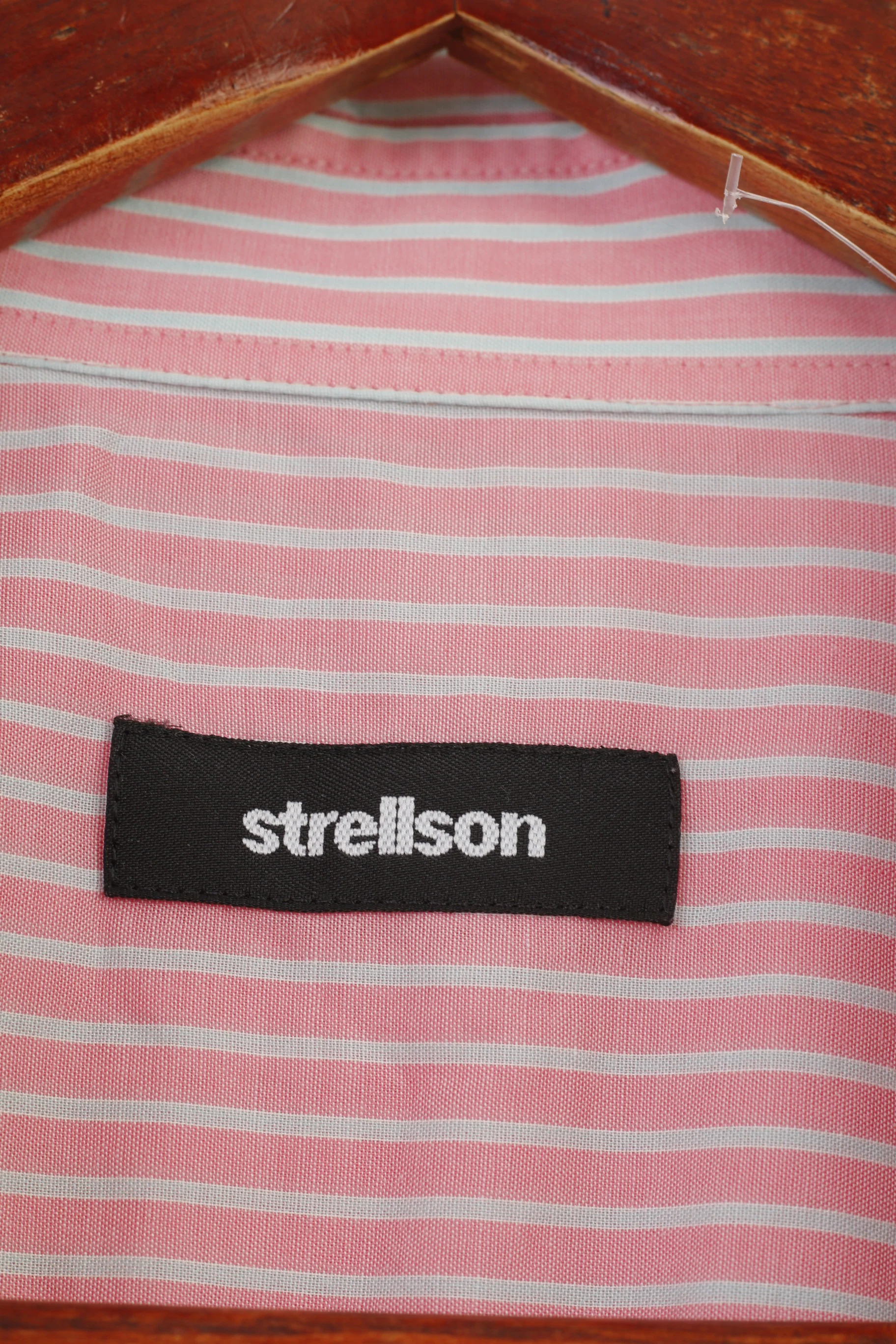 Strellson Men 40 15 3/4 Casual Shirt Pink Striped Cotton Short Sleeve Top - Image 5
