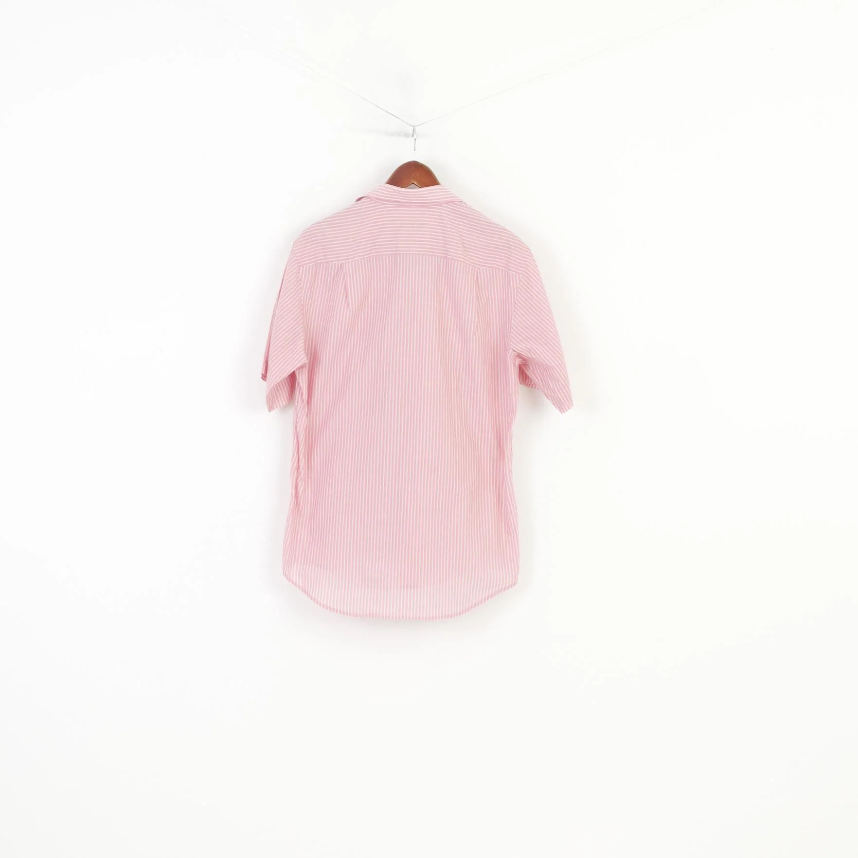 Strellson Men 40 15 3/4 Casual Shirt Pink Striped Cotton Short Sleeve Top - Image 8