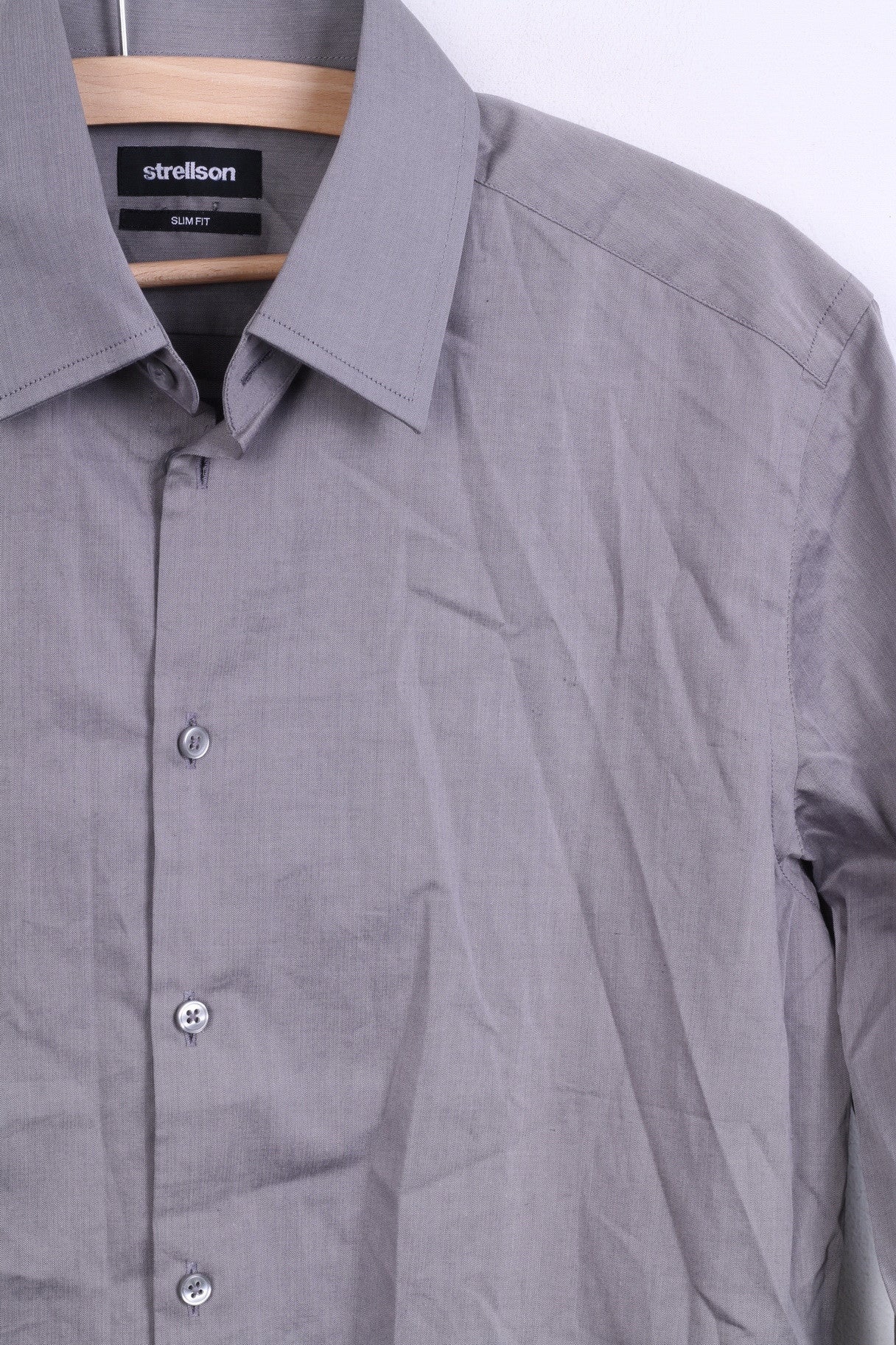 Strellson Mens 38 15 M Casual Shirt Grey Cotton Slim Fit Standard Collar - Image 3