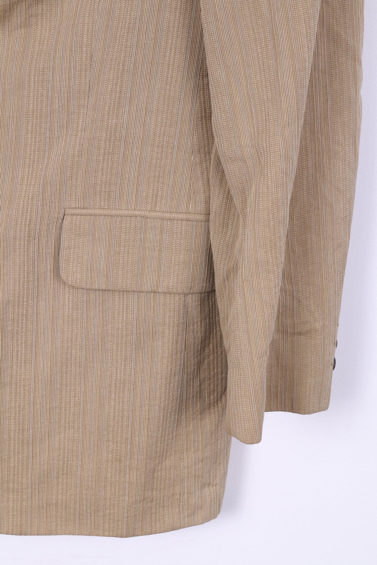 Strellson Mens 48 M Blazer Jacket Single Breasted Beige Striped Style Luccio Cotton Shoulder Pads - Image 3