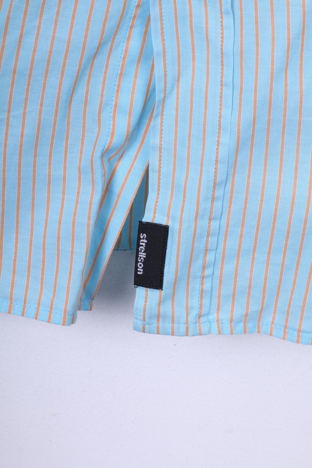 Strellson Mens L 40 15.5 Casual Shirt Blue Striped Cotton Short Sleeve - Image 3
