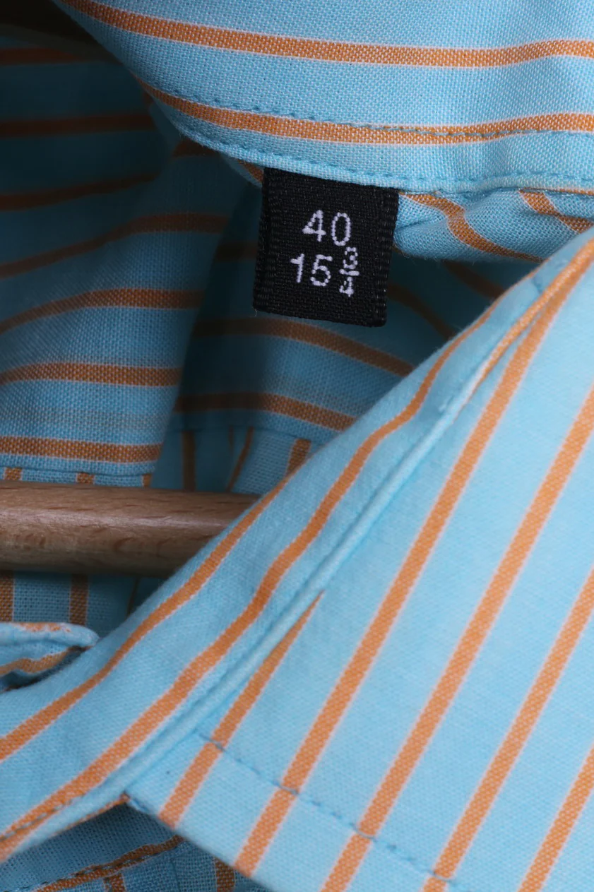 Strellson Mens L 40 15.5 Casual Shirt Blue Striped Cotton Short Sleeve - Image 5