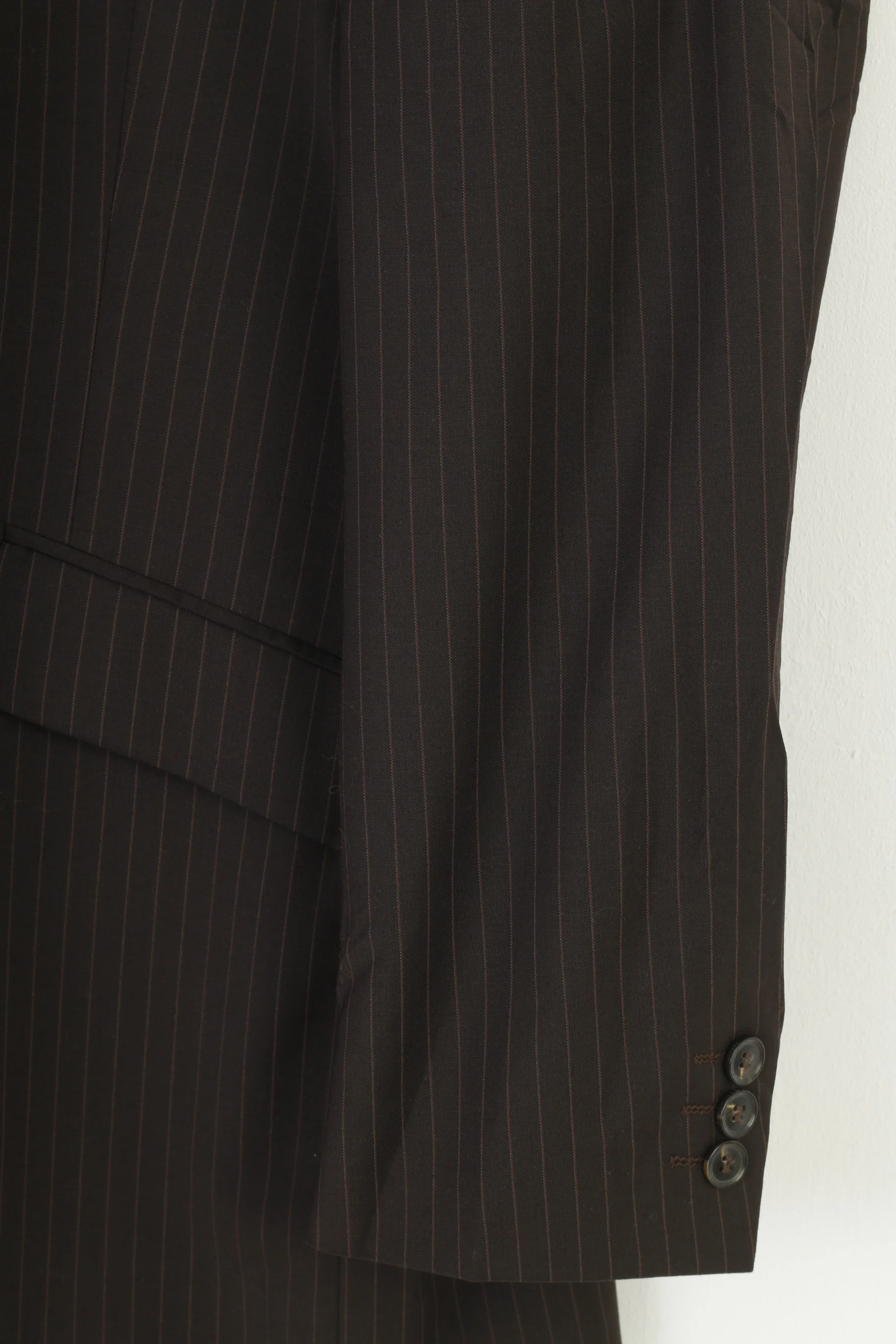 Studio Jeff Banks Men 52 42 Blazer Brown Striped Viscose Single Breasted Shoulder Pads Jacket - Image 3