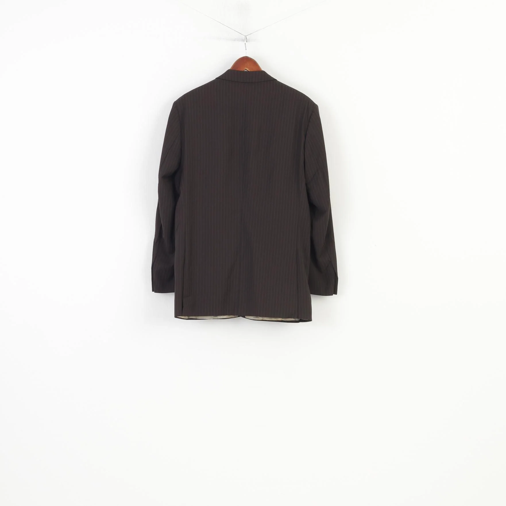 Studio Jeff Banks Men 52 42 Blazer Brown Striped Viscose Single Breasted Shoulder Pads Jacket - Image 6