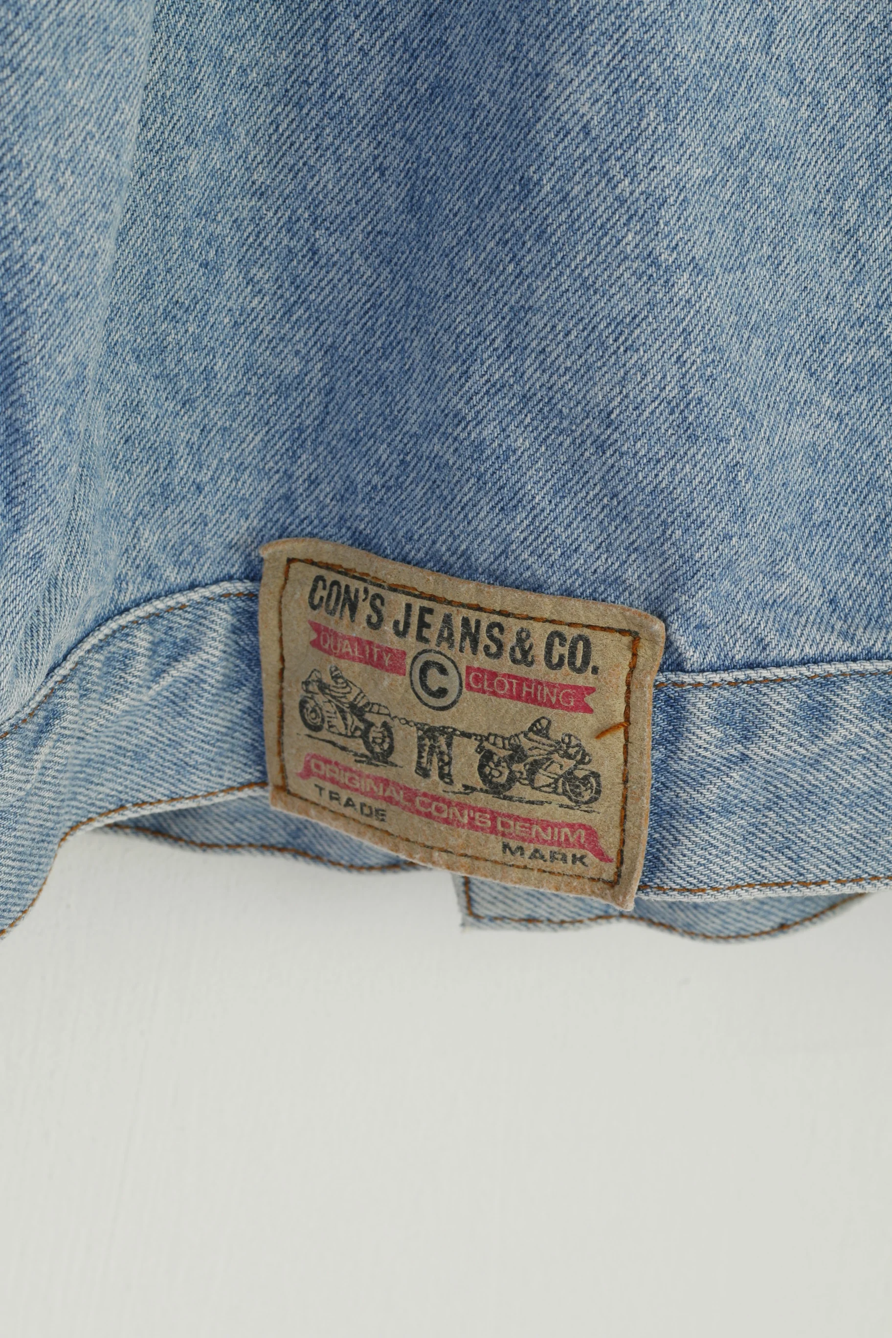 SUPER CONS Men L Denim Jacket Light Blue Cotton Vintage 90s Jeans Top - Image 6