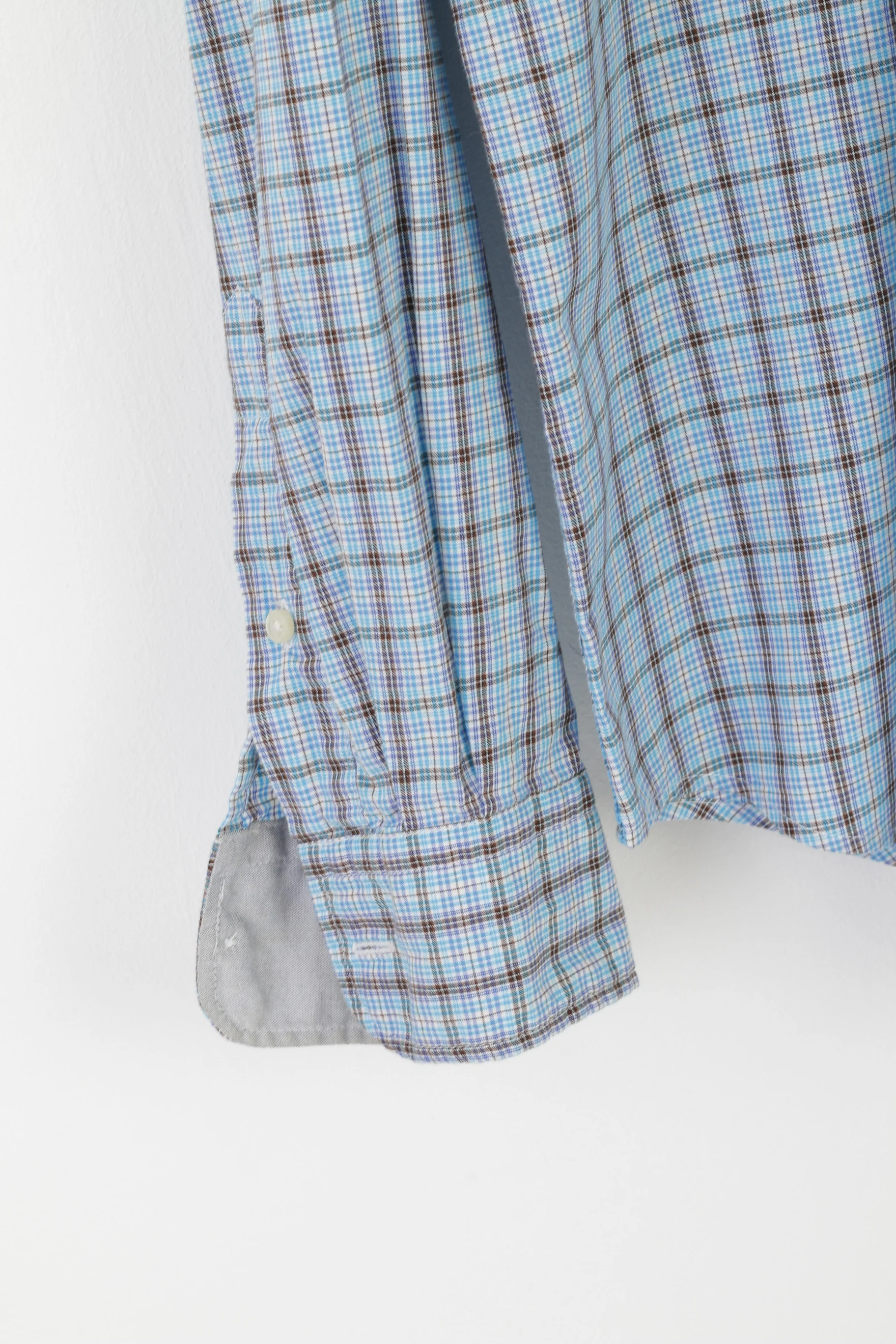 Superbadshirt Men M Casual Shirt Blue Vintage Checkered Cotton Long Sleeve Top - Image 3