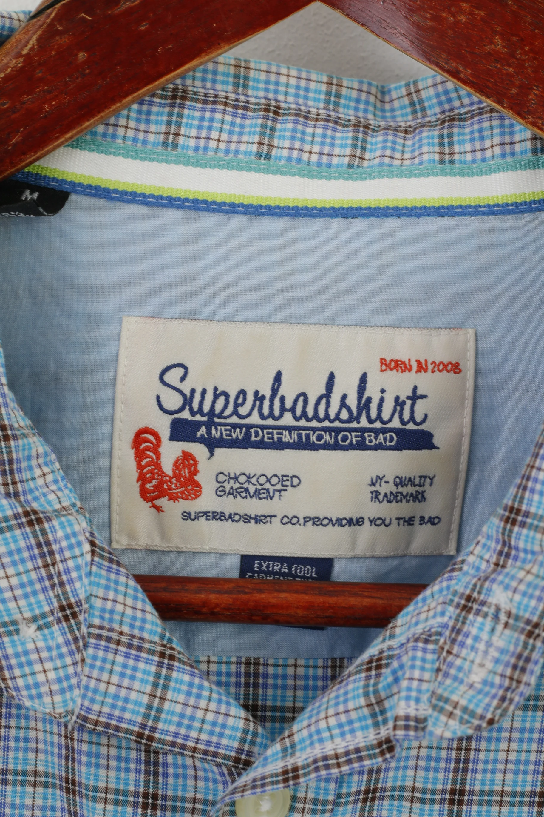 Superbadshirt Men M Casual Shirt Blue Vintage Checkered Cotton Long Sleeve Top - Image 4