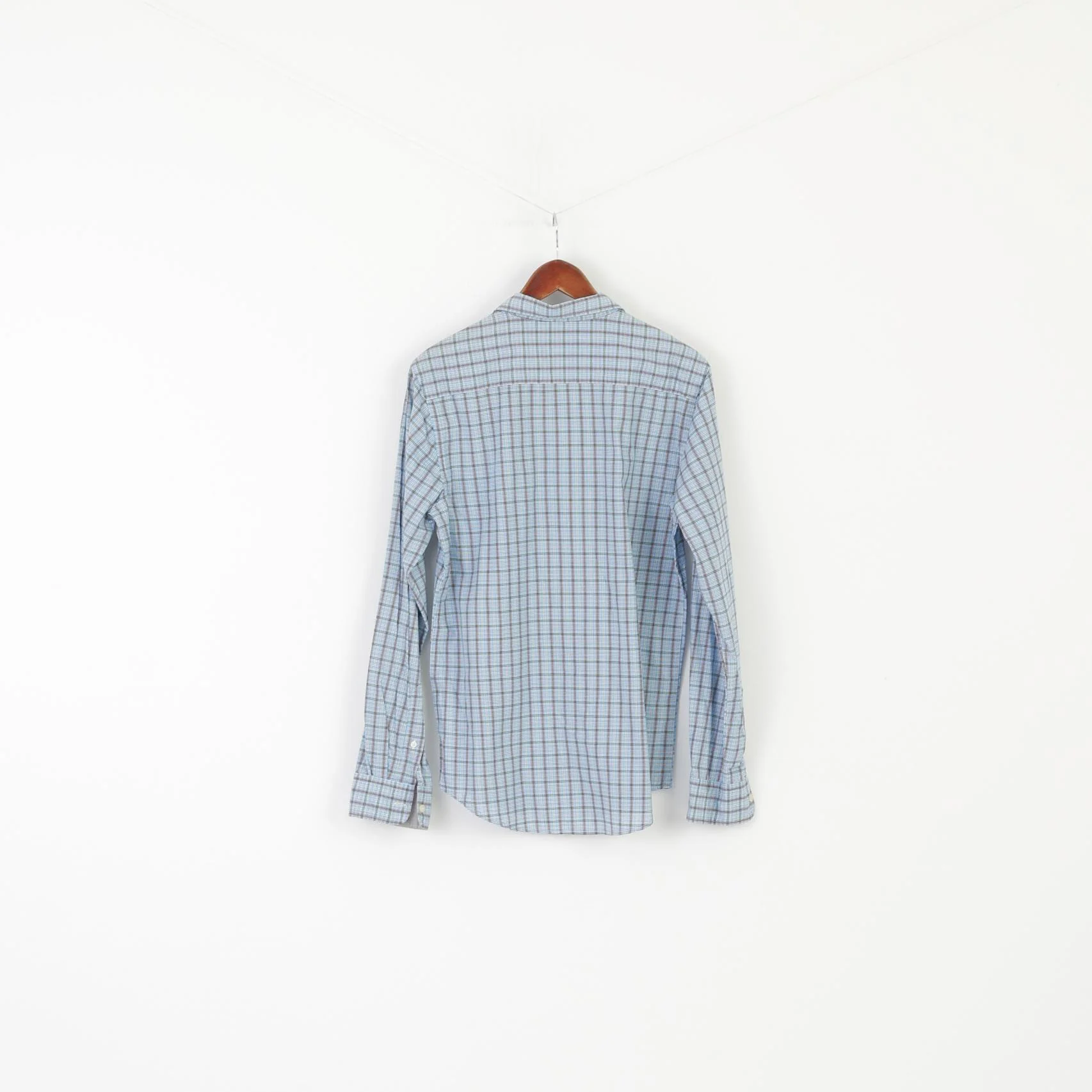 Superbadshirt Men M Casual Shirt Blue Vintage Checkered Cotton Long Sleeve Top - Image 6