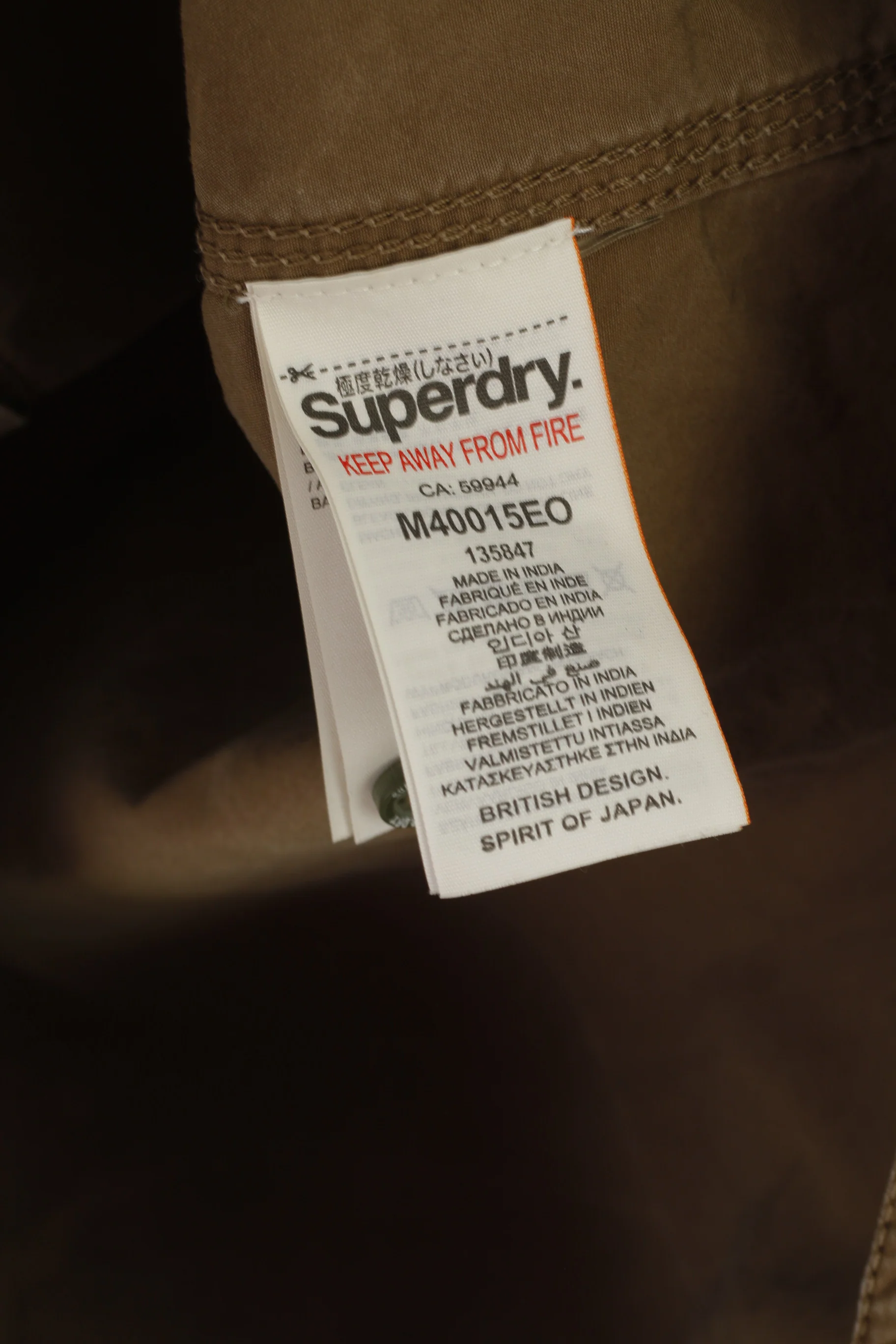 Superdry Army Men M Casual Shirt Khaki Cotton Military Fit Long Sleeve Top - Image 5
