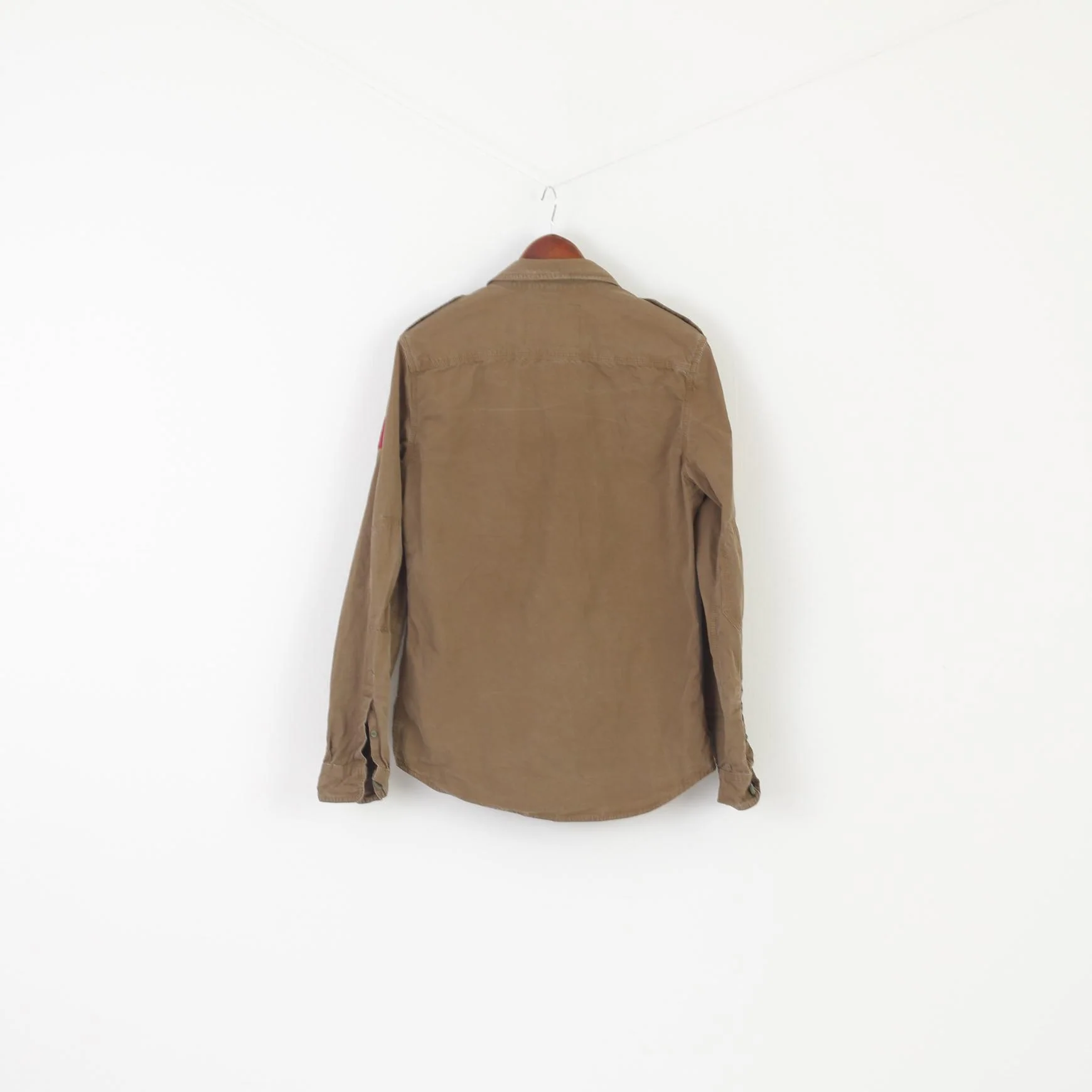 Superdry Army Men M Casual Shirt Khaki Cotton Military Fit Long Sleeve Top - Image 6
