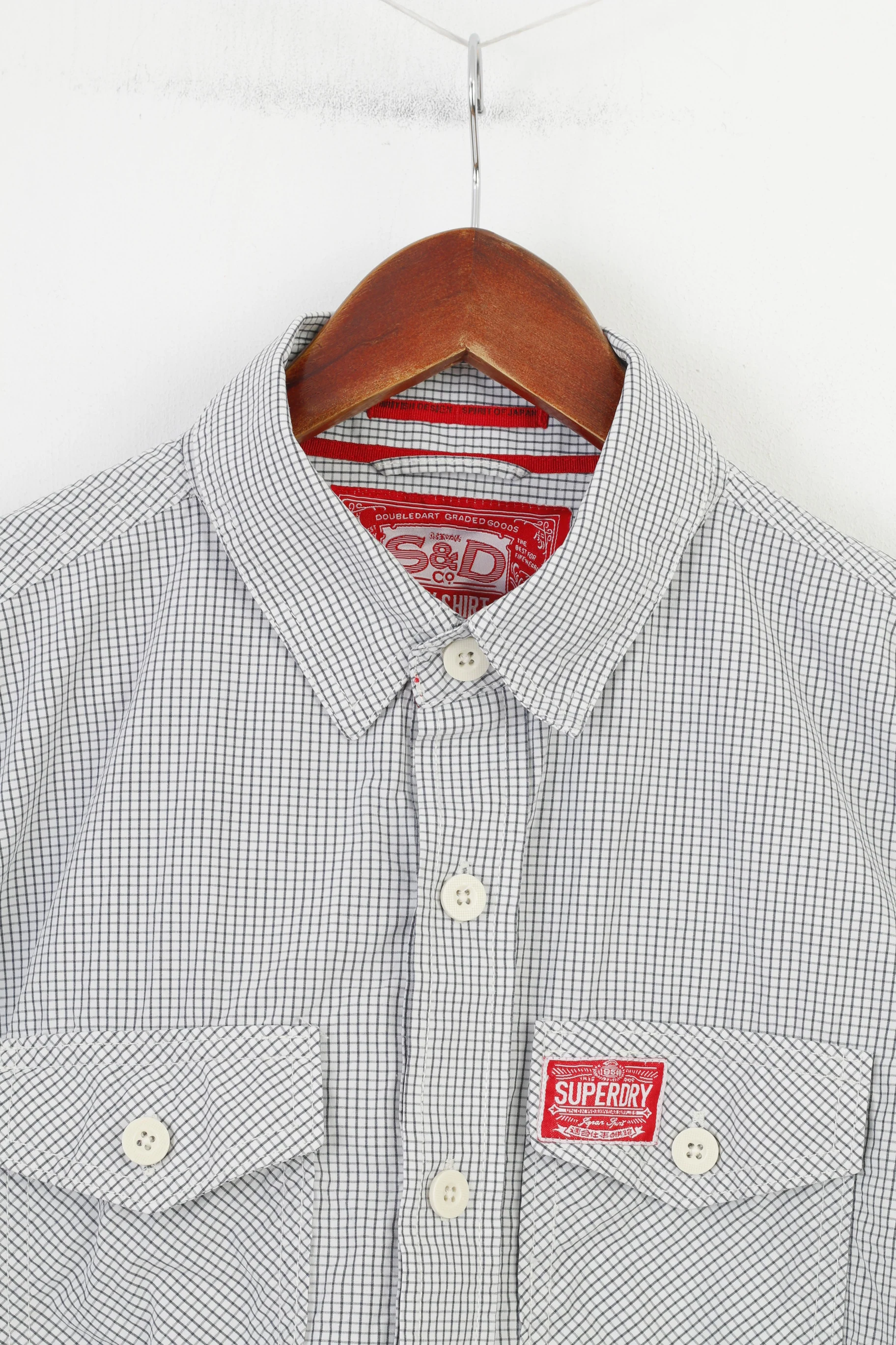 Superdry Men L Casual Shirt Long Sleeve White Checkered Collar Cotton Top - Image 2