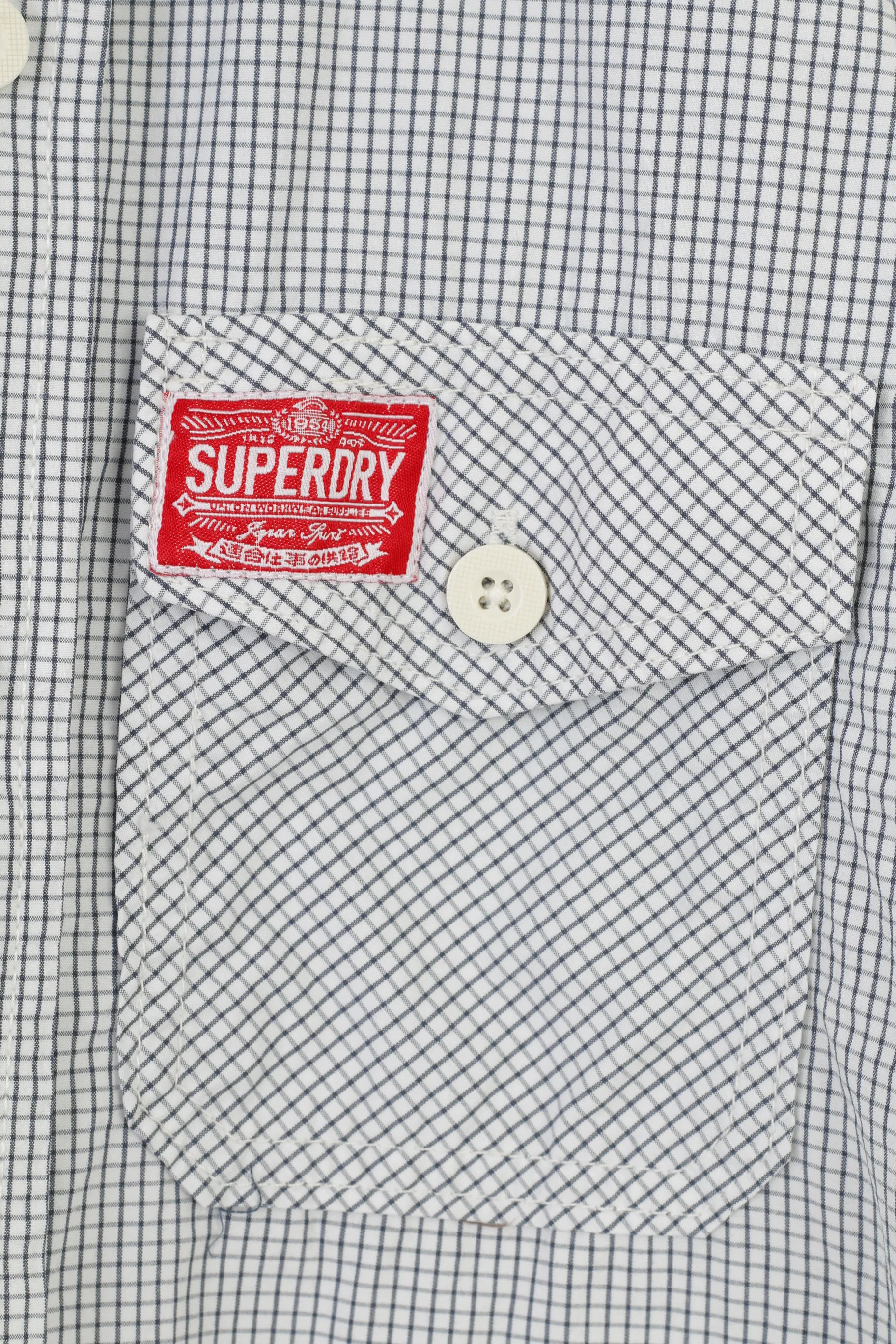 Superdry Men L Casual Shirt Long Sleeve White Checkered Collar Cotton Top - Image 4