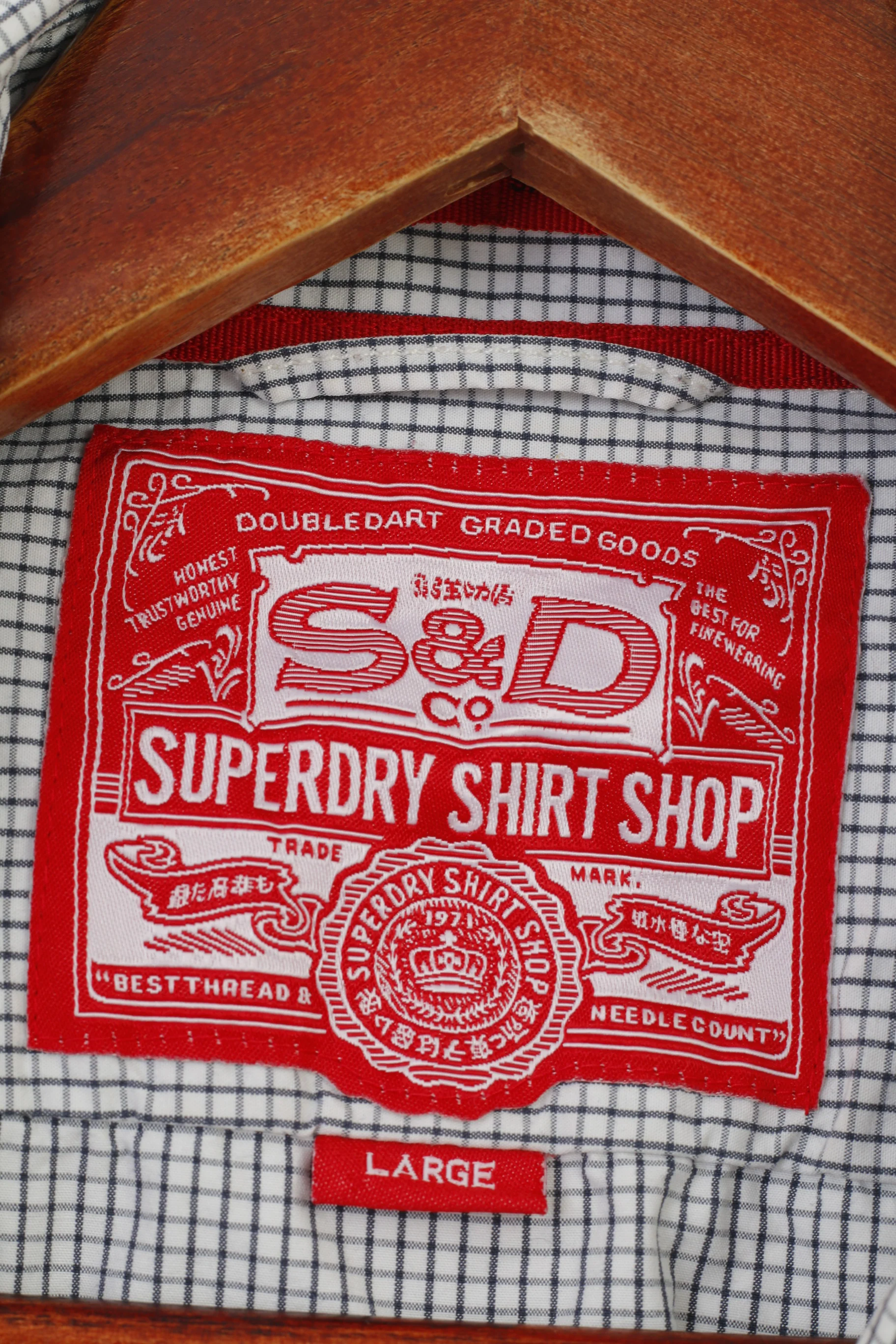 Superdry Men L Casual Shirt Long Sleeve White Checkered Collar Cotton Top - Image 5