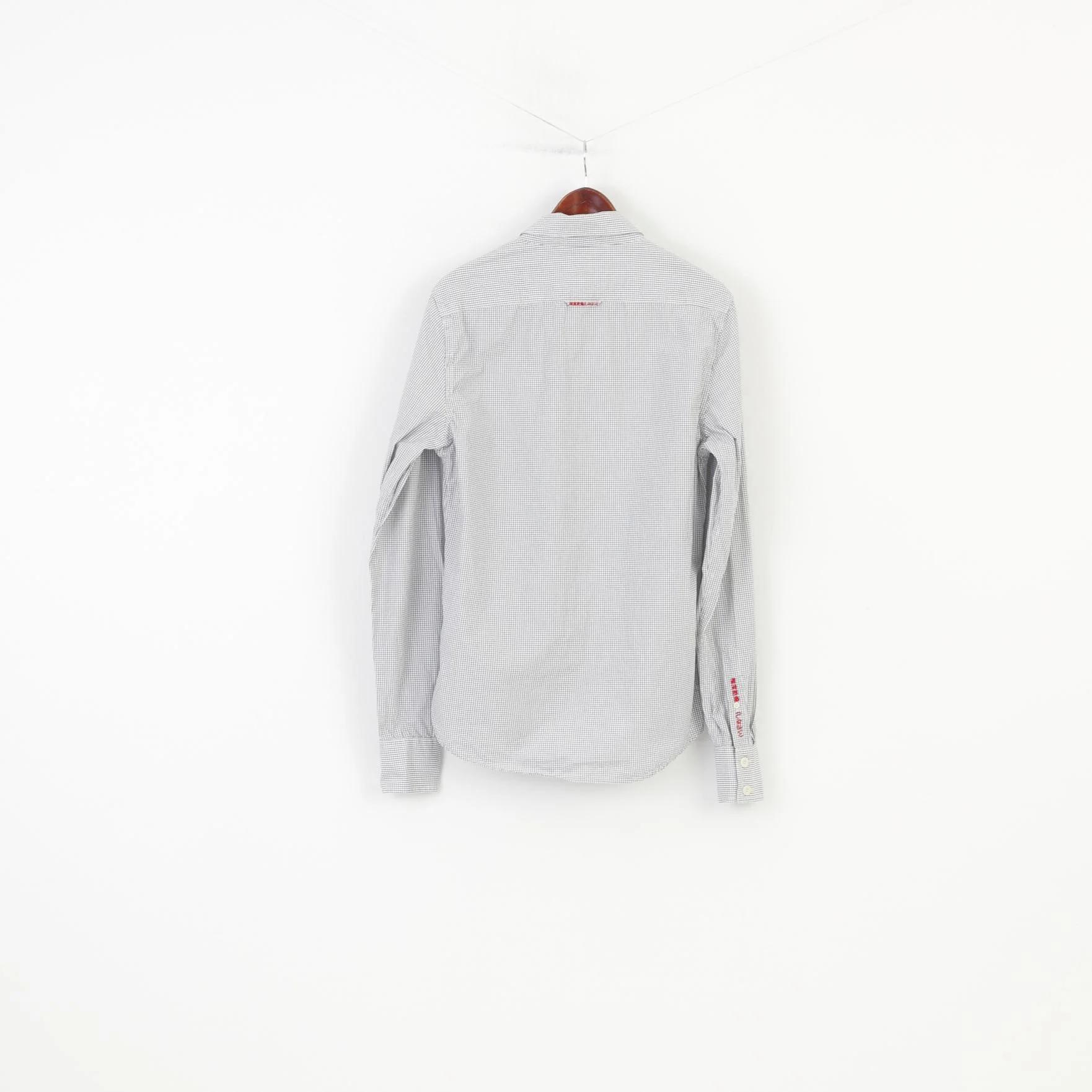 Superdry Men L Casual Shirt Long Sleeve White Checkered Collar Cotton Top - Image 7