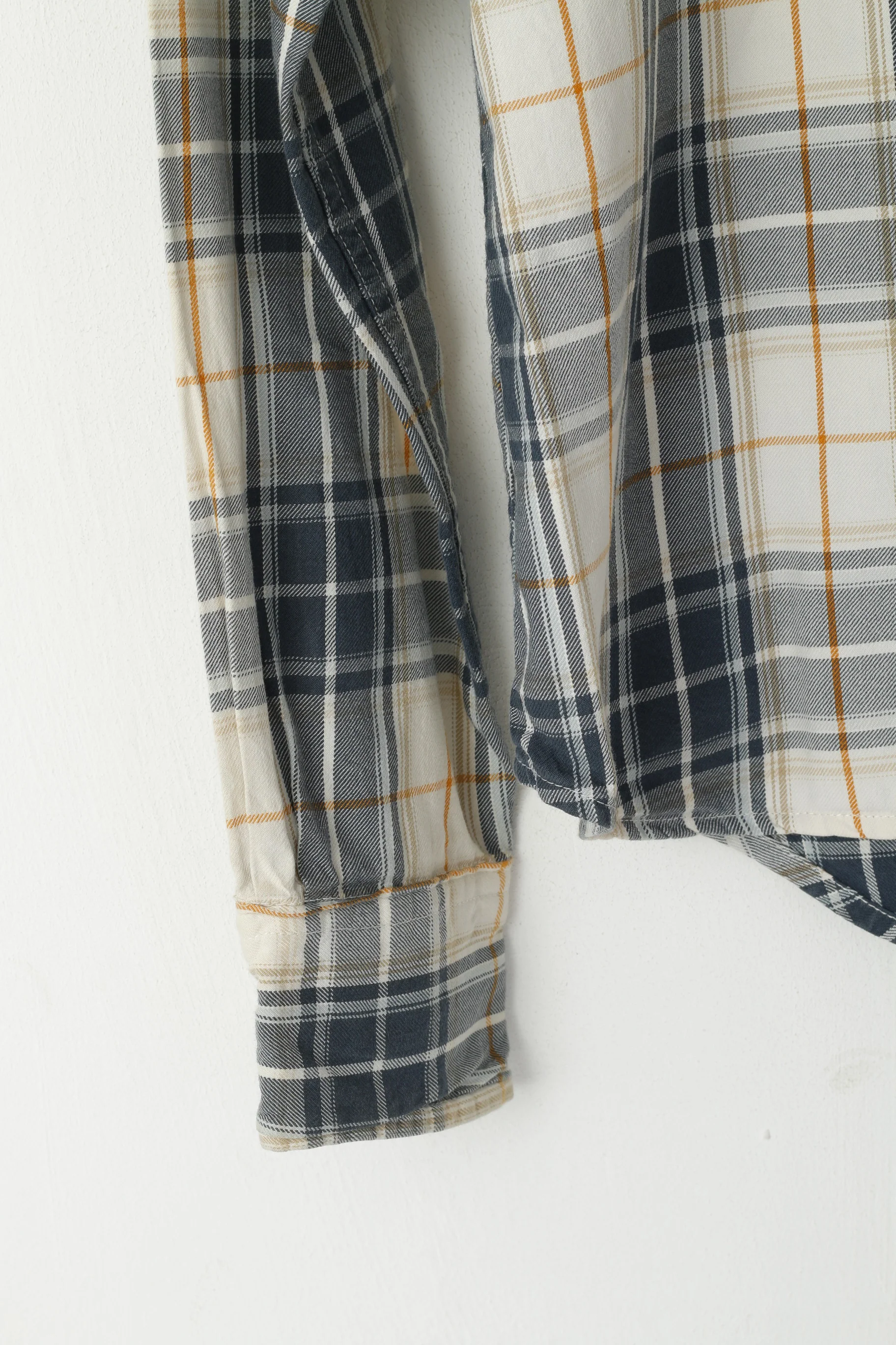 Superdry Men M Casual Shirt Beige Check Cotton Pocket Long Sleeve Top - Image 4