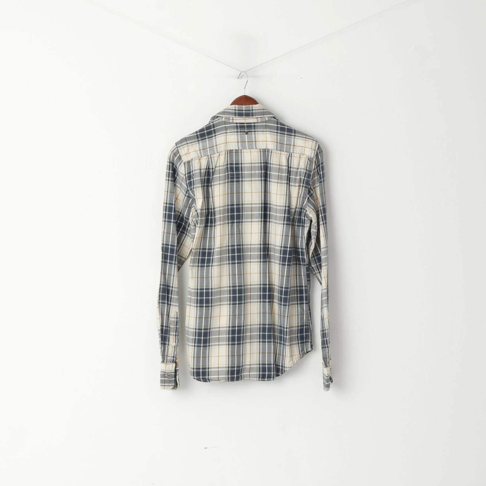 Superdry Men M Casual Shirt Beige Check Cotton Pocket Long Sleeve Top - Image 8