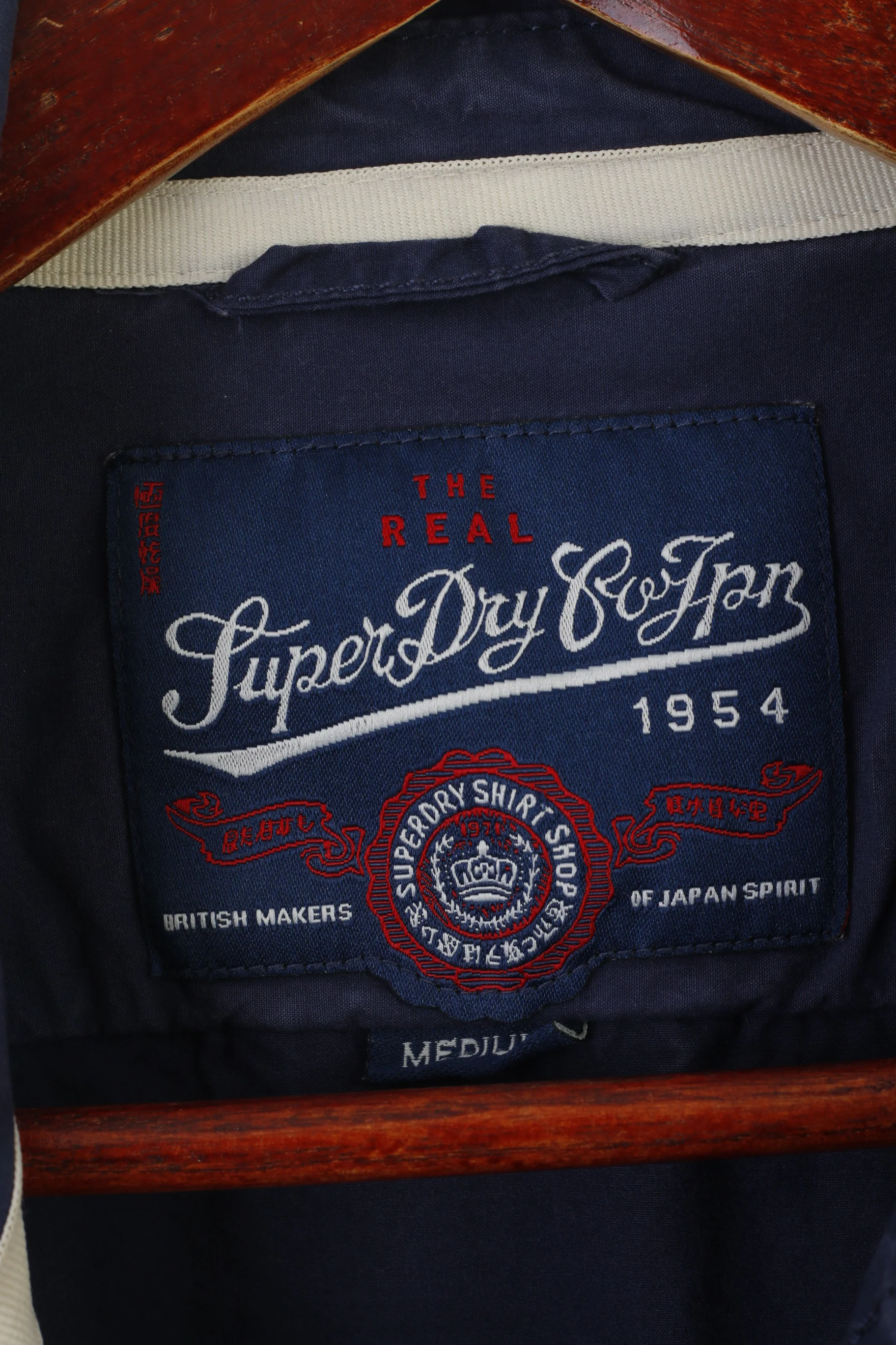 Superdry Men M Casual Shirt Navy Cotton Japan Spirit Long Sleeve Pocket Top - Image 4