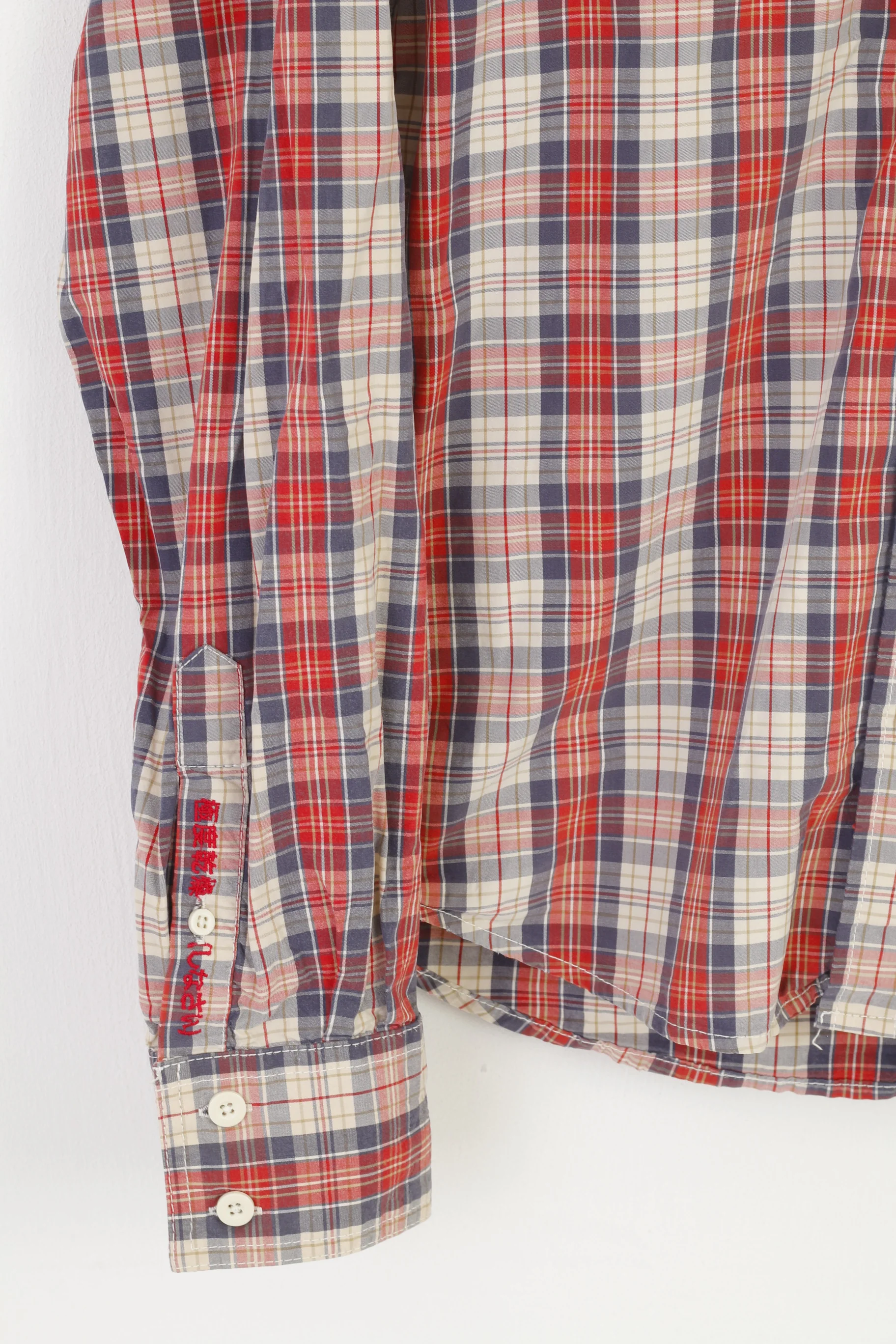 Superdry Men M S Casual Shirt Checkered Red Cotton Vintage Long Sleeve Top - Image 3