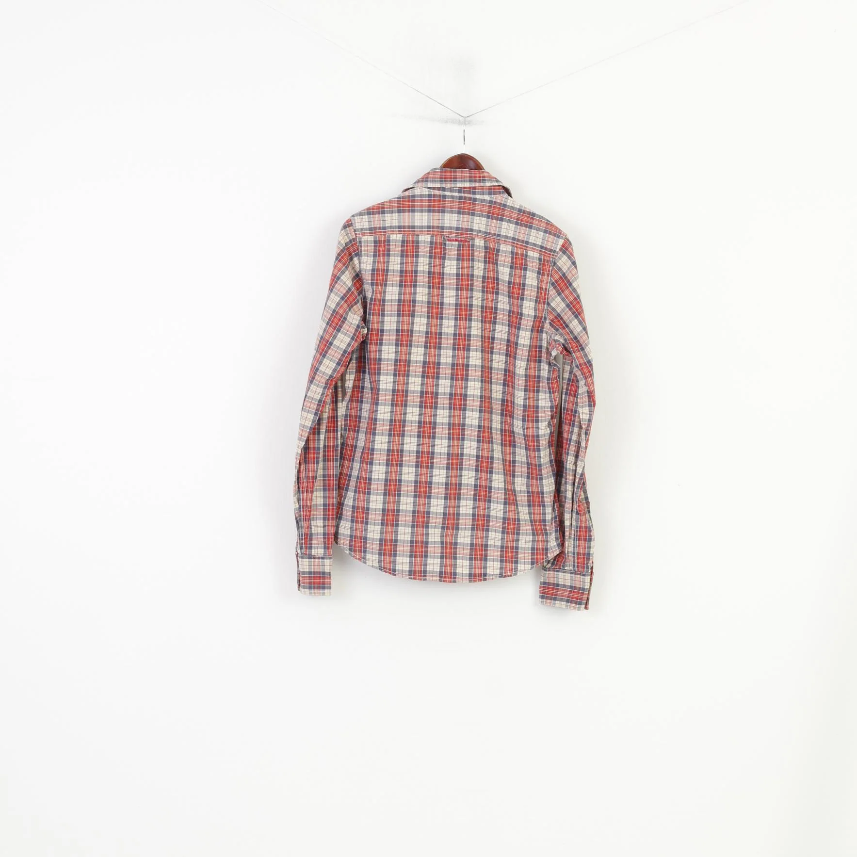 Superdry Men M S Casual Shirt Checkered Red Cotton Vintage Long Sleeve Top - Image 6