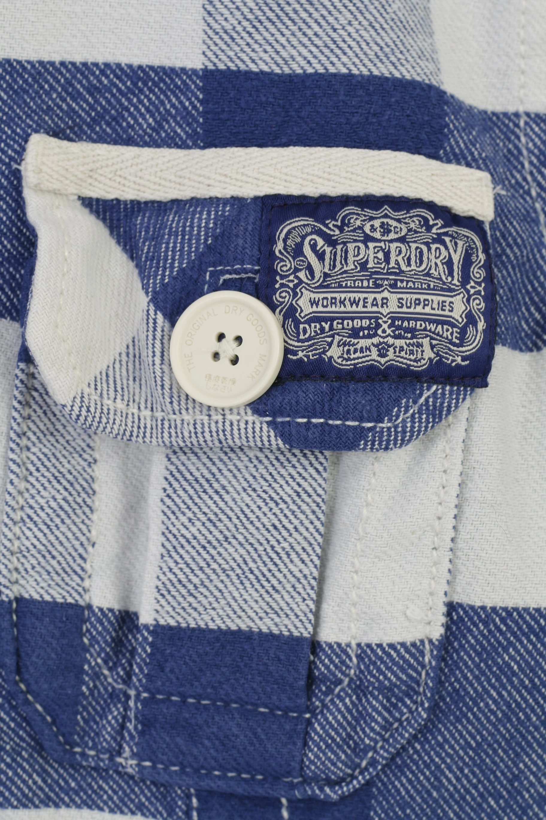 Superdry Men S Jacket Checkered Blue White Cotton Full Zipper Bottoms Western Shirt Company Mustang - Image 4
