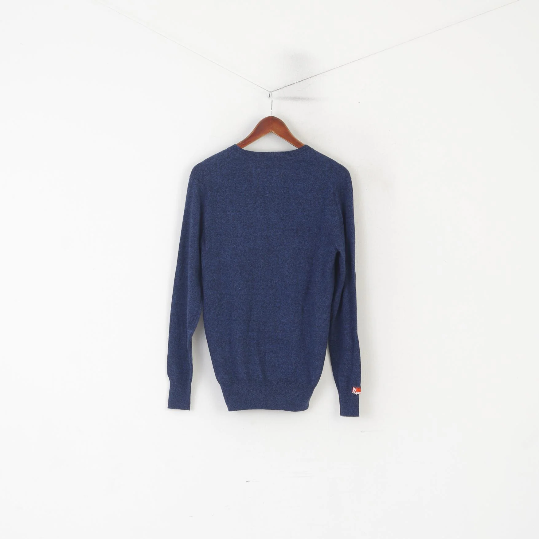 Superdry Men S Jumper Blue Cotton Cashmere Blend V Neck Soft vintage Sweater - Image 8