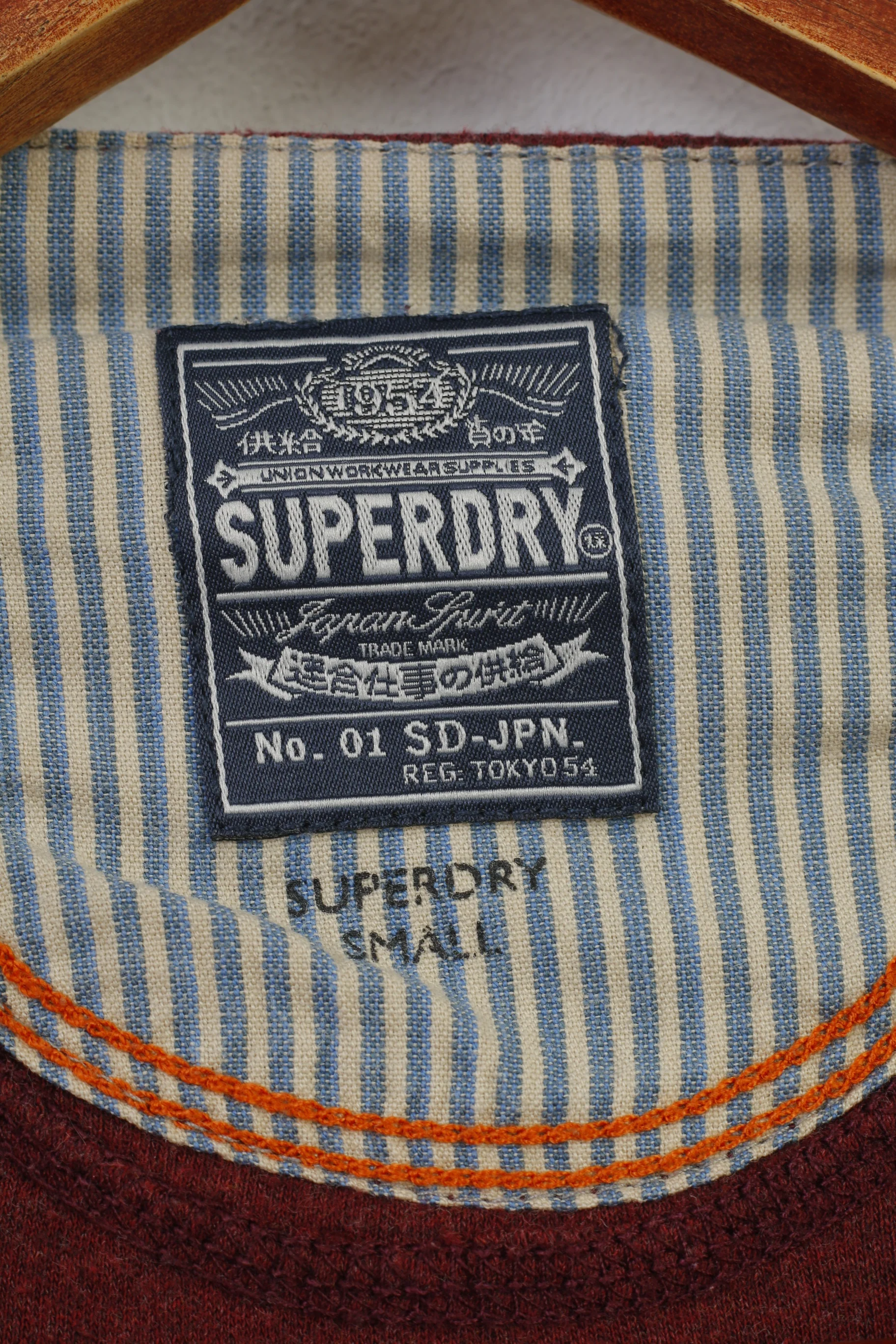 Superdry Men S Shirt Burgundy Cotton Japan Stretch Long Sleeve Crew Neck Top - Image 5