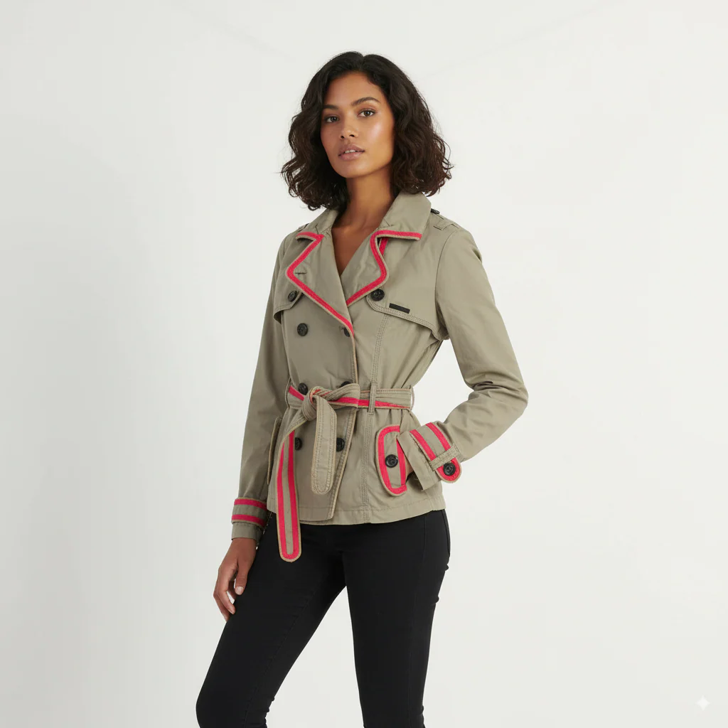 Superdry Women L (M) Jacket Beige Vintage Mac 100% Cotton Belted Fited Top