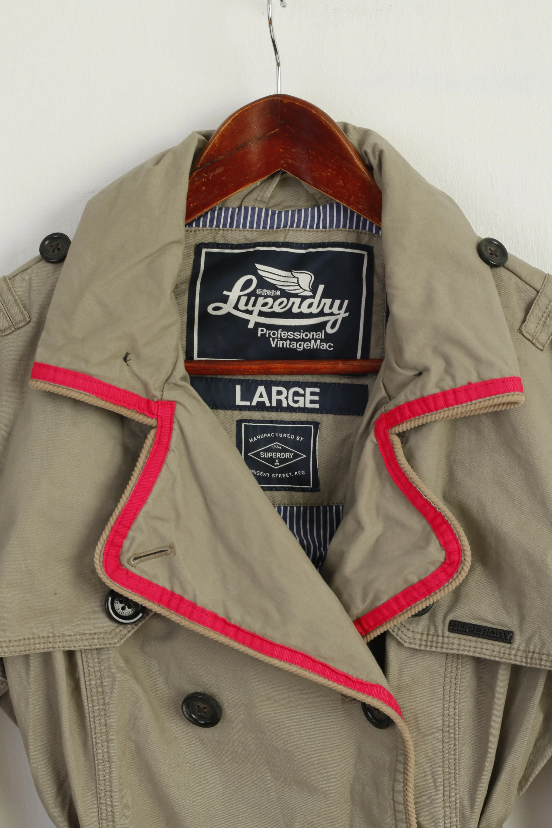 Superdry Women L (M) Jacket Beige Vintage Mac 100% Cotton Belted Fited Top - Image 3